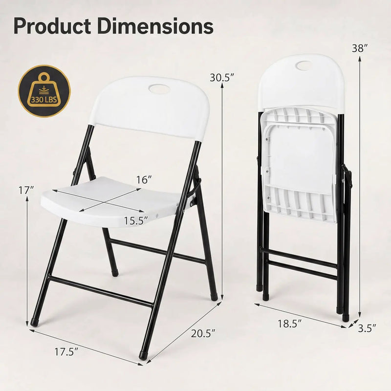 Foldable Plastic Dining Chairs Set of 4 with Ergonomic Backrest by DirectDeals