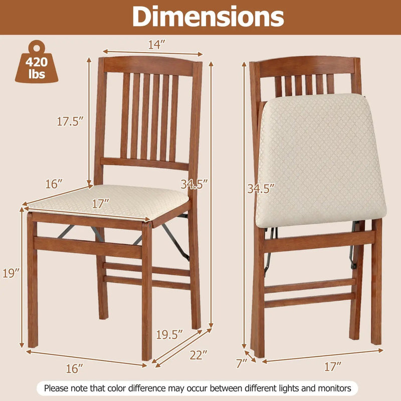 Set of 4 Foldable Upholstered Kitchen Chairs with Padded Seat by DirectDeals