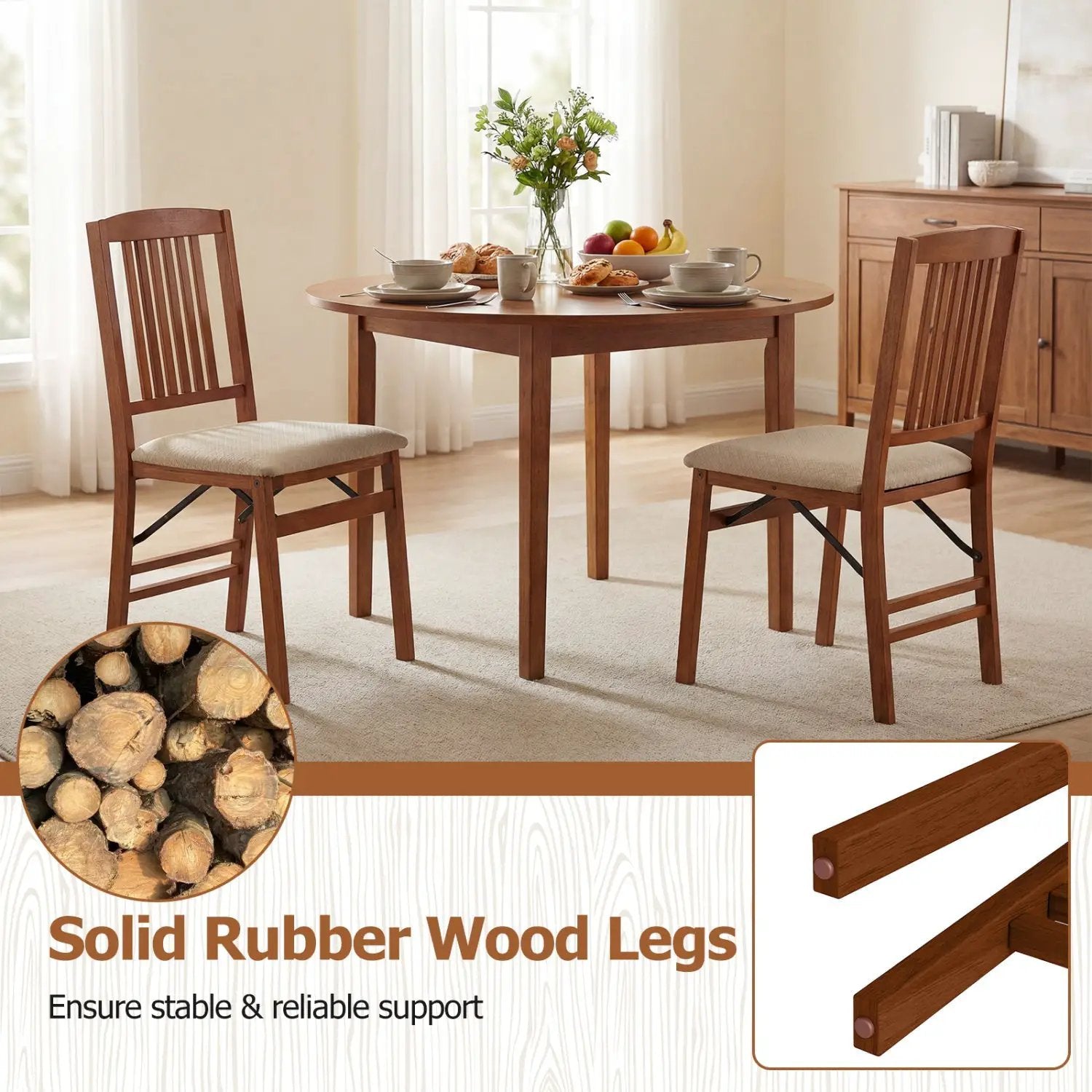 Set of 4 Foldable Upholstered Kitchen Chairs with Padded Seat by DirectDeals