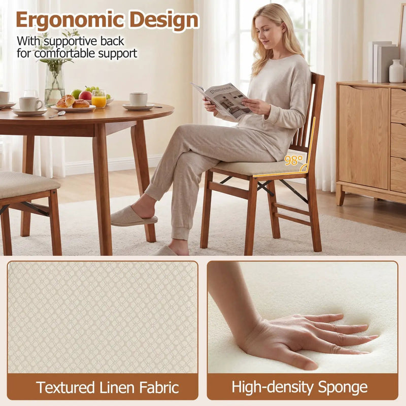 Set of 4 Foldable Upholstered Kitchen Chairs with Padded Seat by DirectDeals