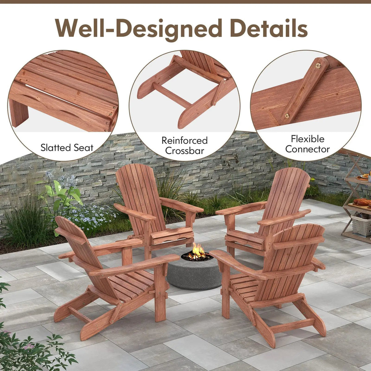 Folding Adirondack Chair Set of 2 with High Backrest and Wide Armrests, photo 7 of 14