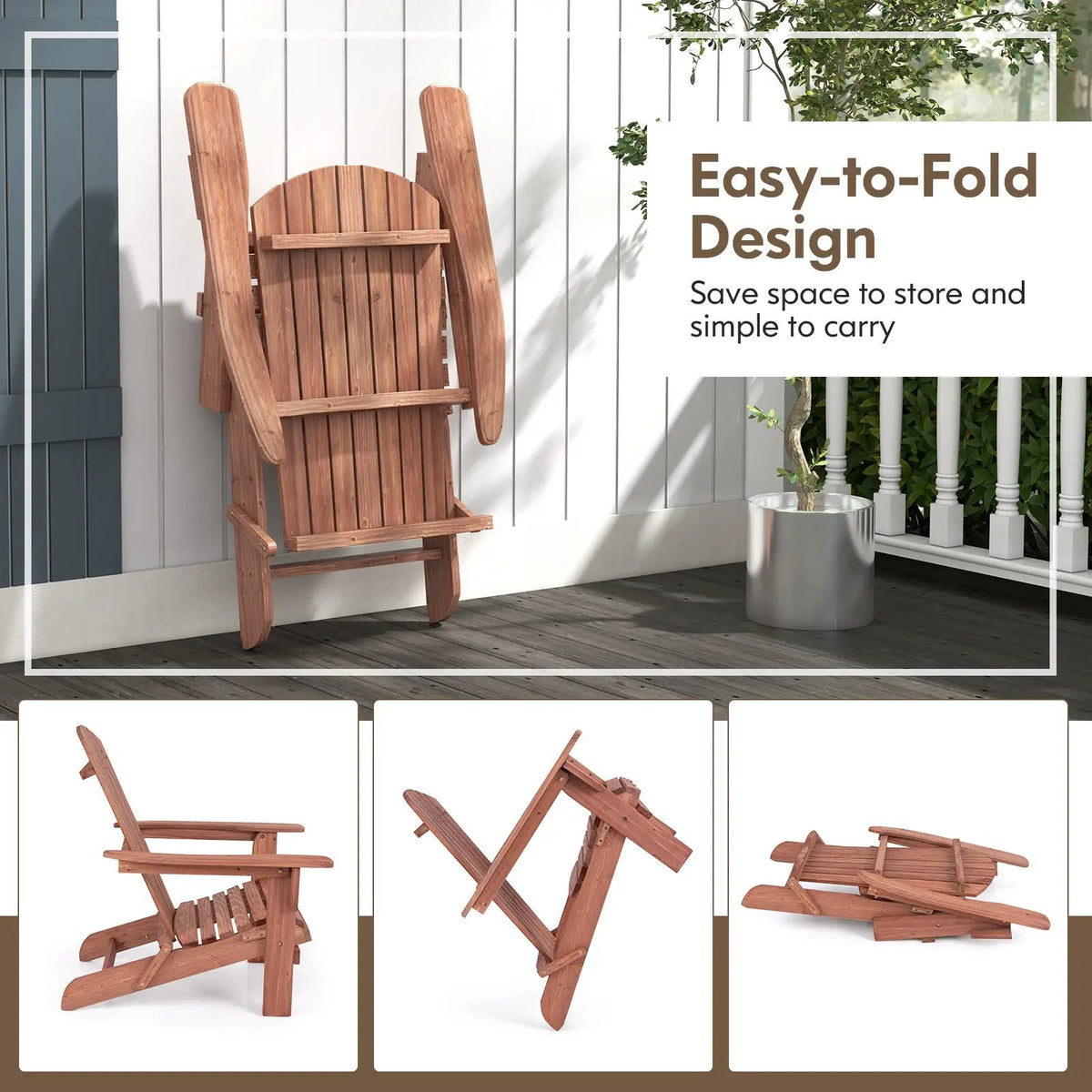 Folding Adirondack Chair Set of 2 with High Backrest and Wide Armrests, photo 11 of 14