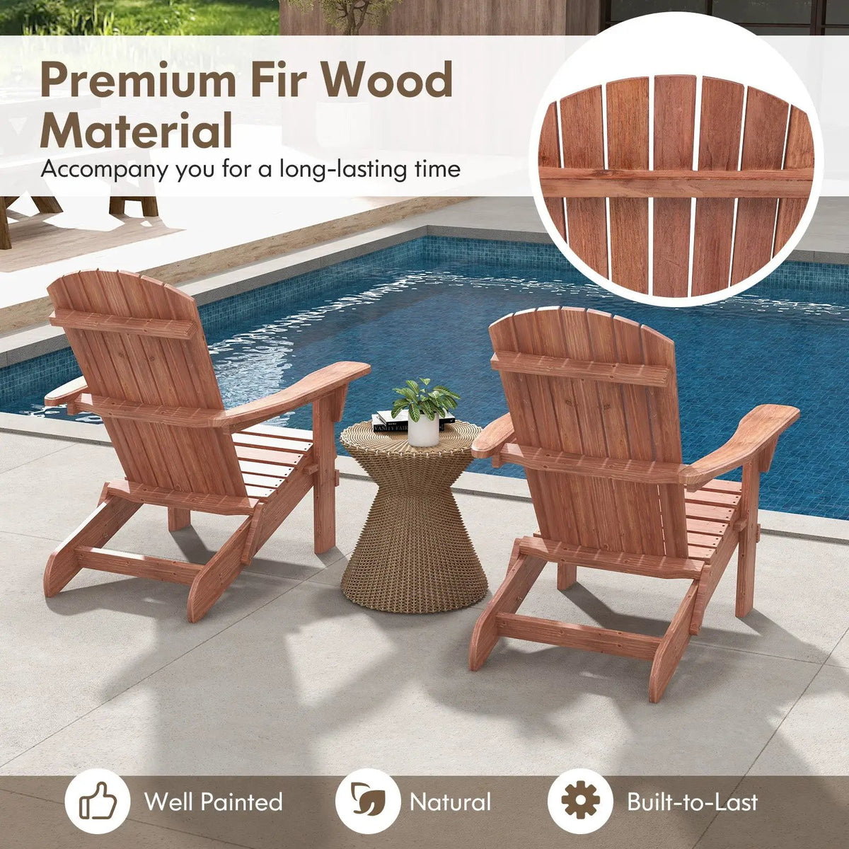 Folding Adirondack Chair Set of 2 with High Backrest and Wide Armrests, photo 13 of 14