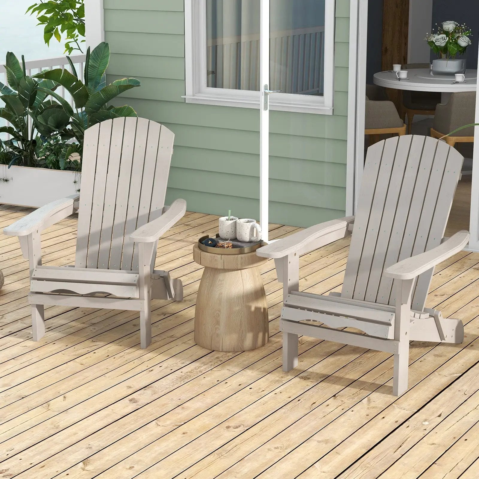 Folding Adirondack Chair Set of 2 with High Backrest and Wide Armrests by DirectDeals