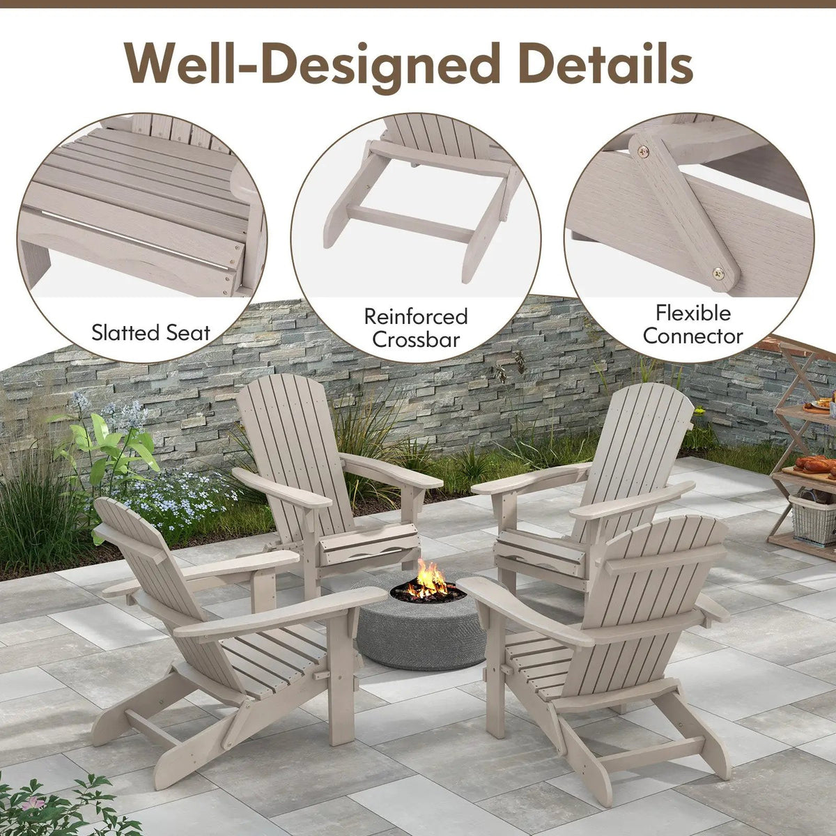 Folding Adirondack Chair Set of 2 with High Backrest and Wide Armrests, photo 10 of 14