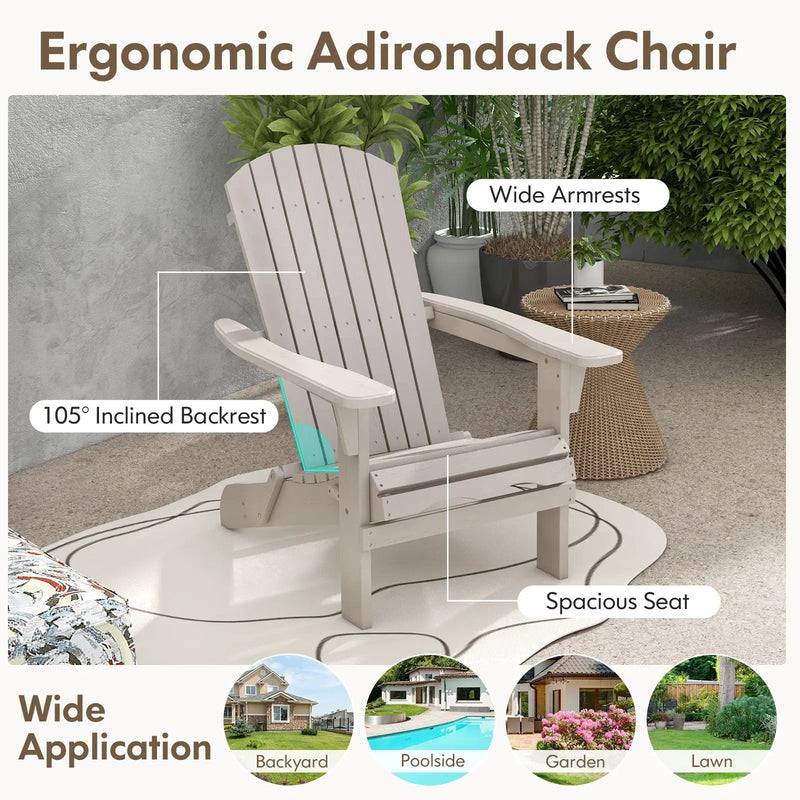 Folding Adirondack Chair Set of 2 with High Backrest and Wide Armrests by DirectDeals