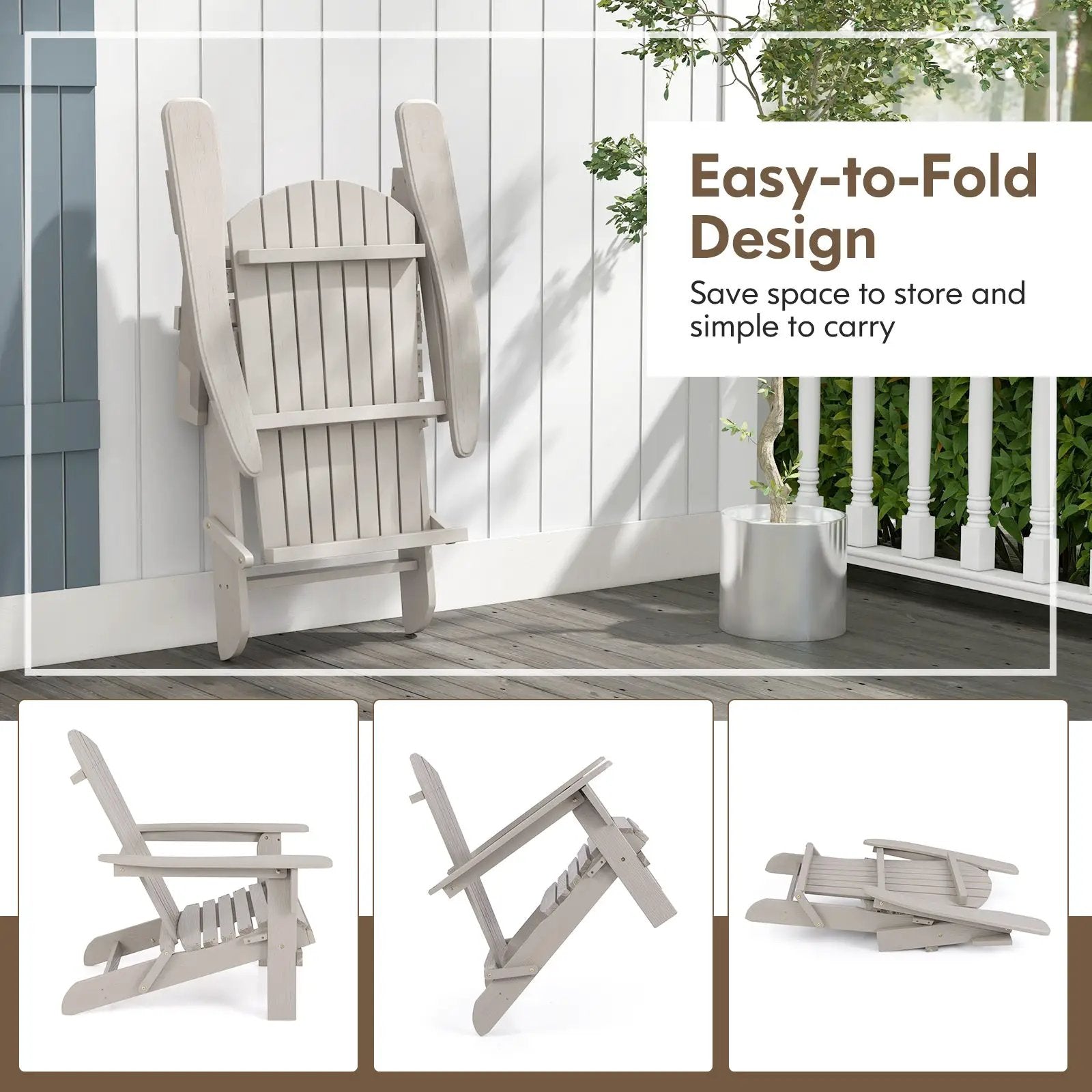 Folding Adirondack Chair Set of 2 with High Backrest and Wide Armrests by DirectDeals