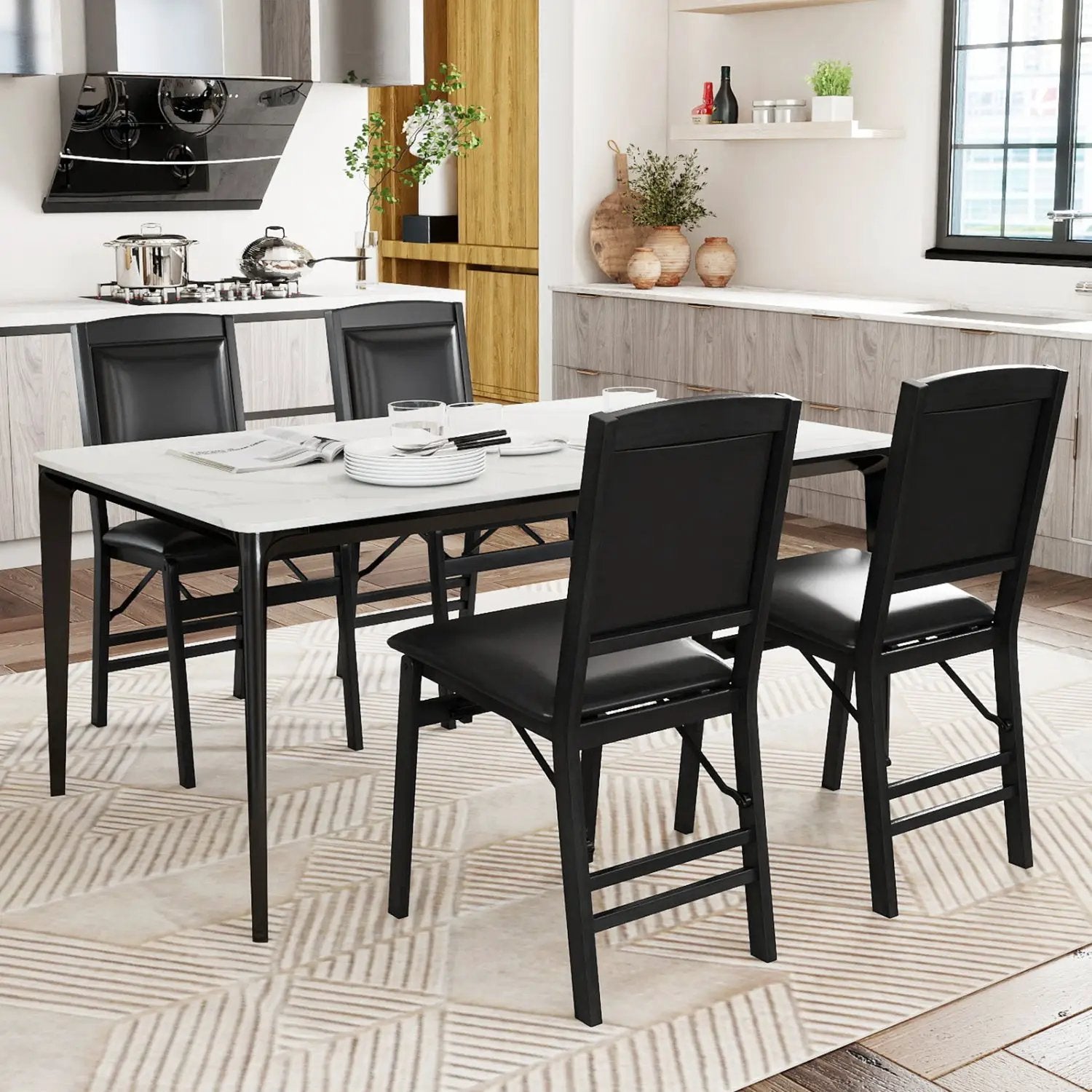 Set of 4 Folding Dining Chairs with Padded Seat and High Backrest by DirectDeals
