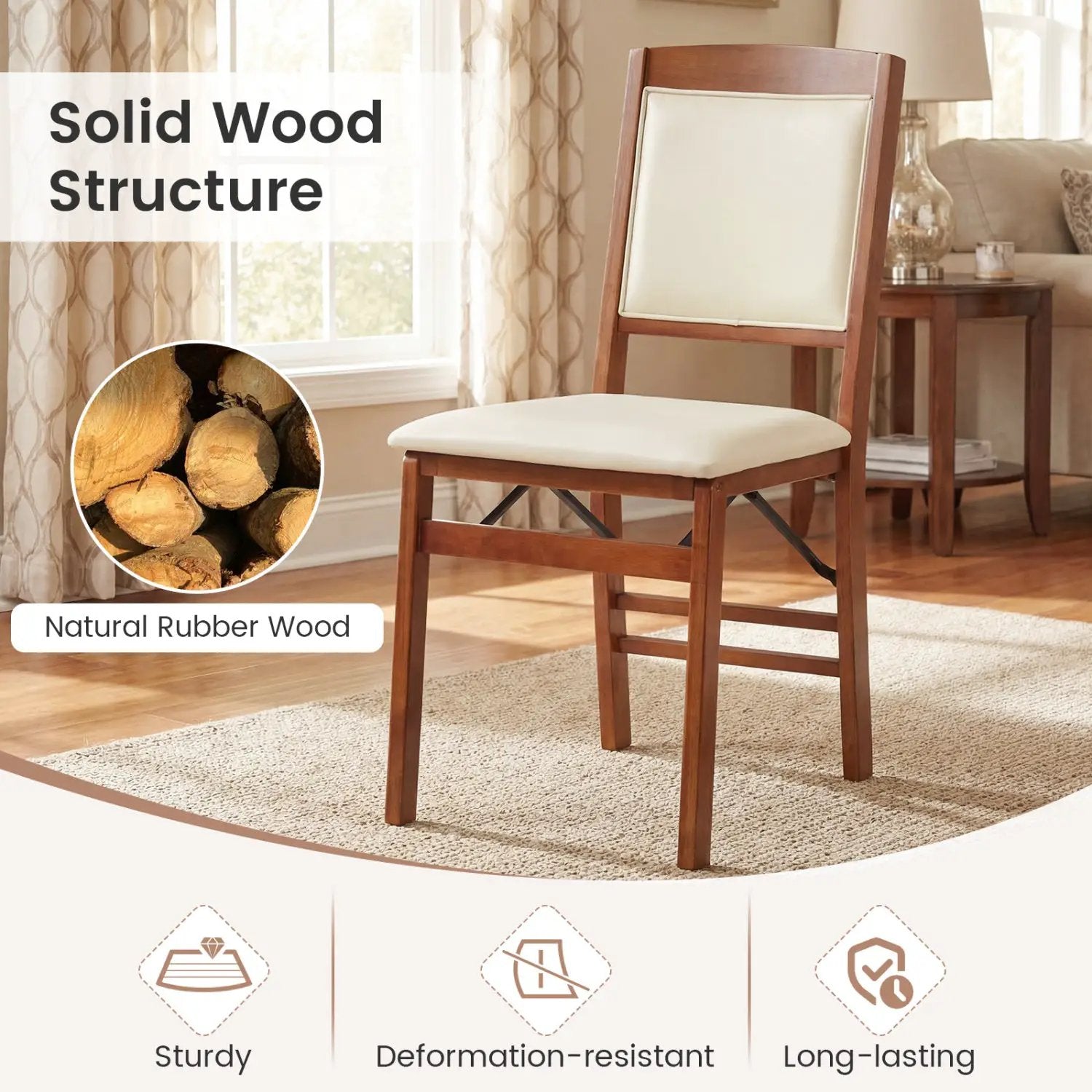 Set of 4 Folding Dining Chairs with Padded Seat and High Backrest by DirectDeals