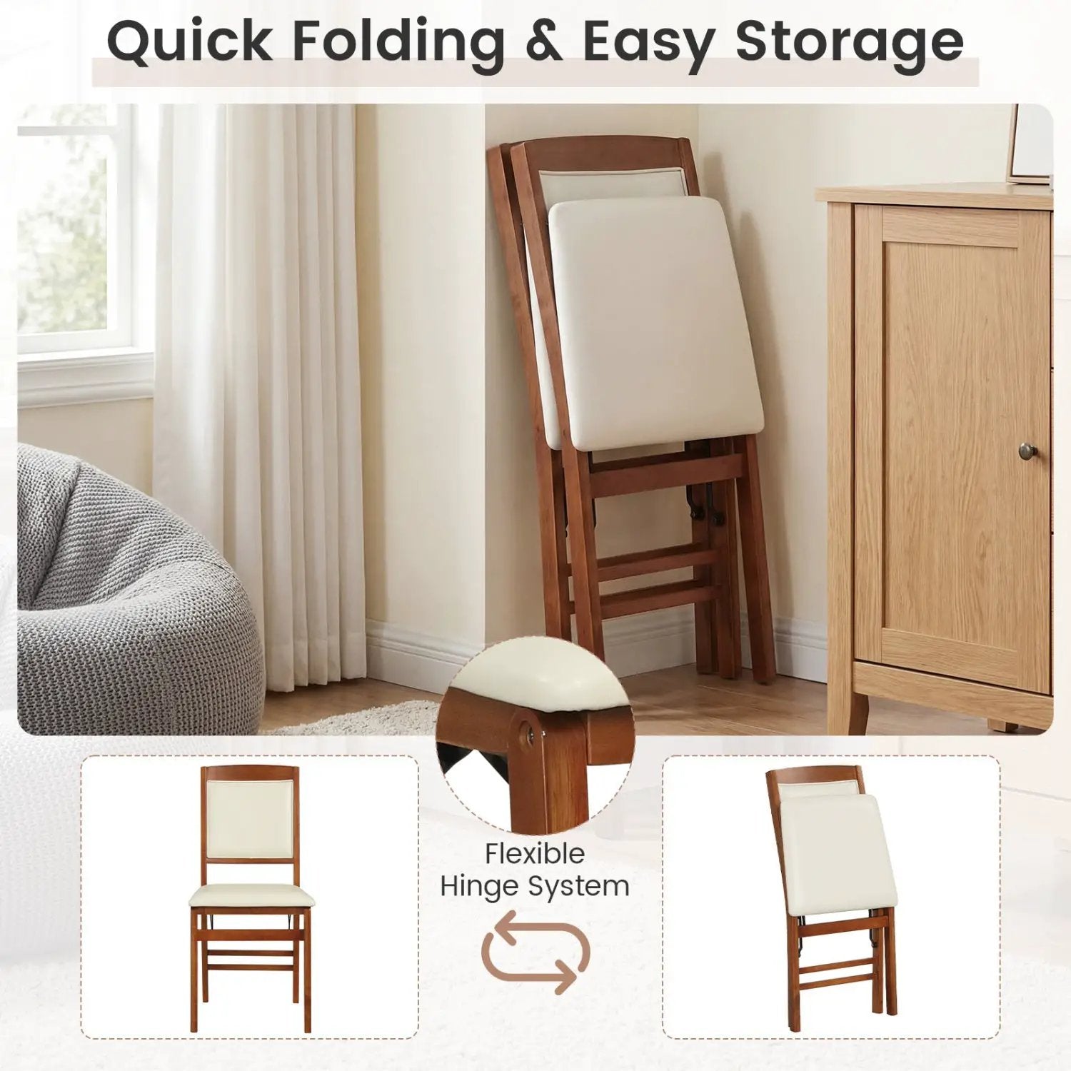 Set of 4 Folding Dining Chairs with Padded Seat and High Backrest by DirectDeals