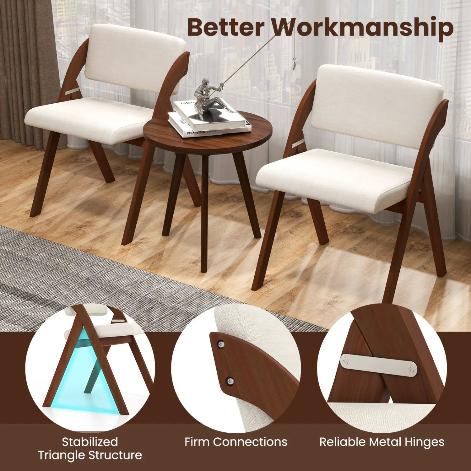 Set of 4 Folding Kitchen Dining Chairs with Rubber Wood Legs by DirectDeals