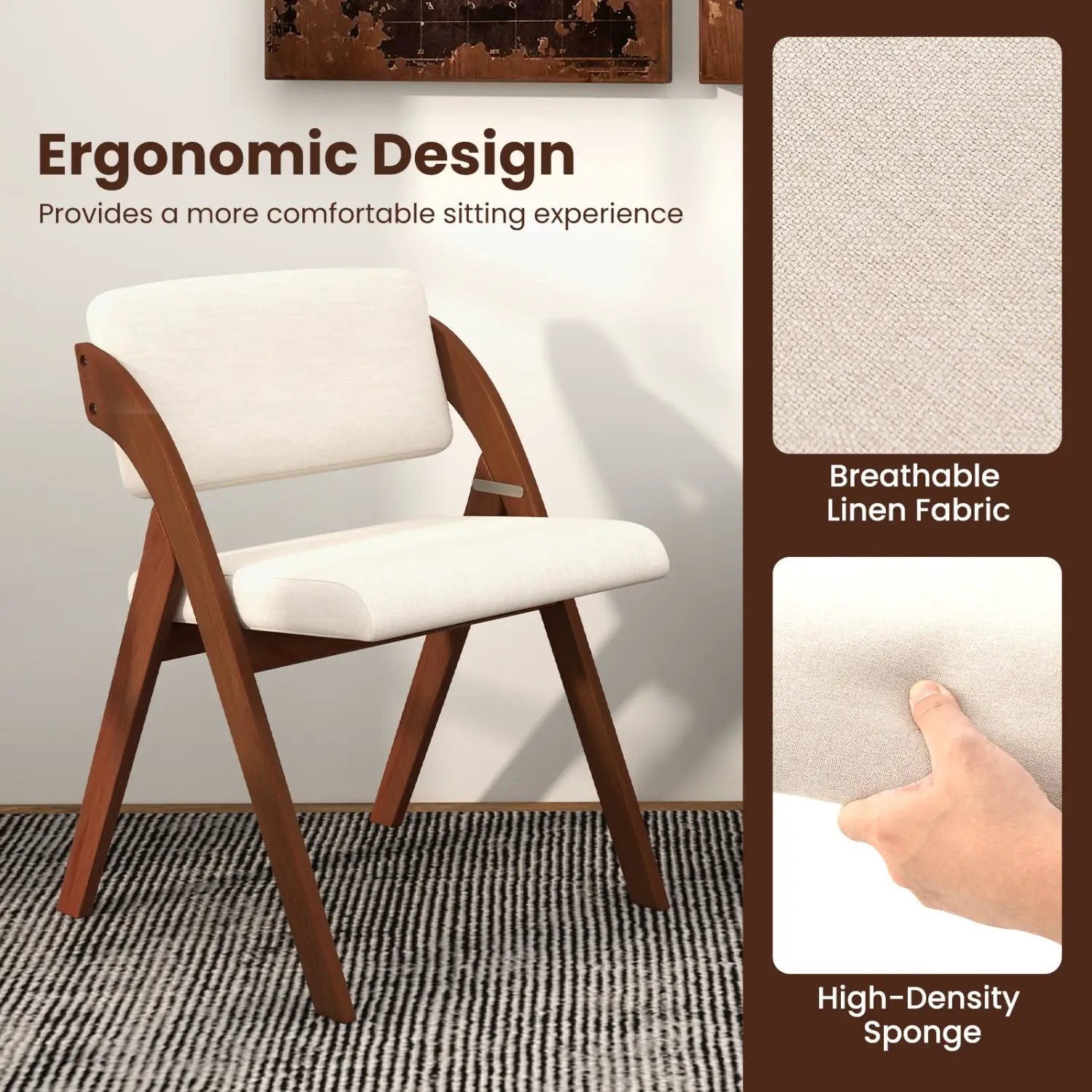 Set of 4 Folding Kitchen Dining Chairs with Rubber Wood Legs by DirectDeals