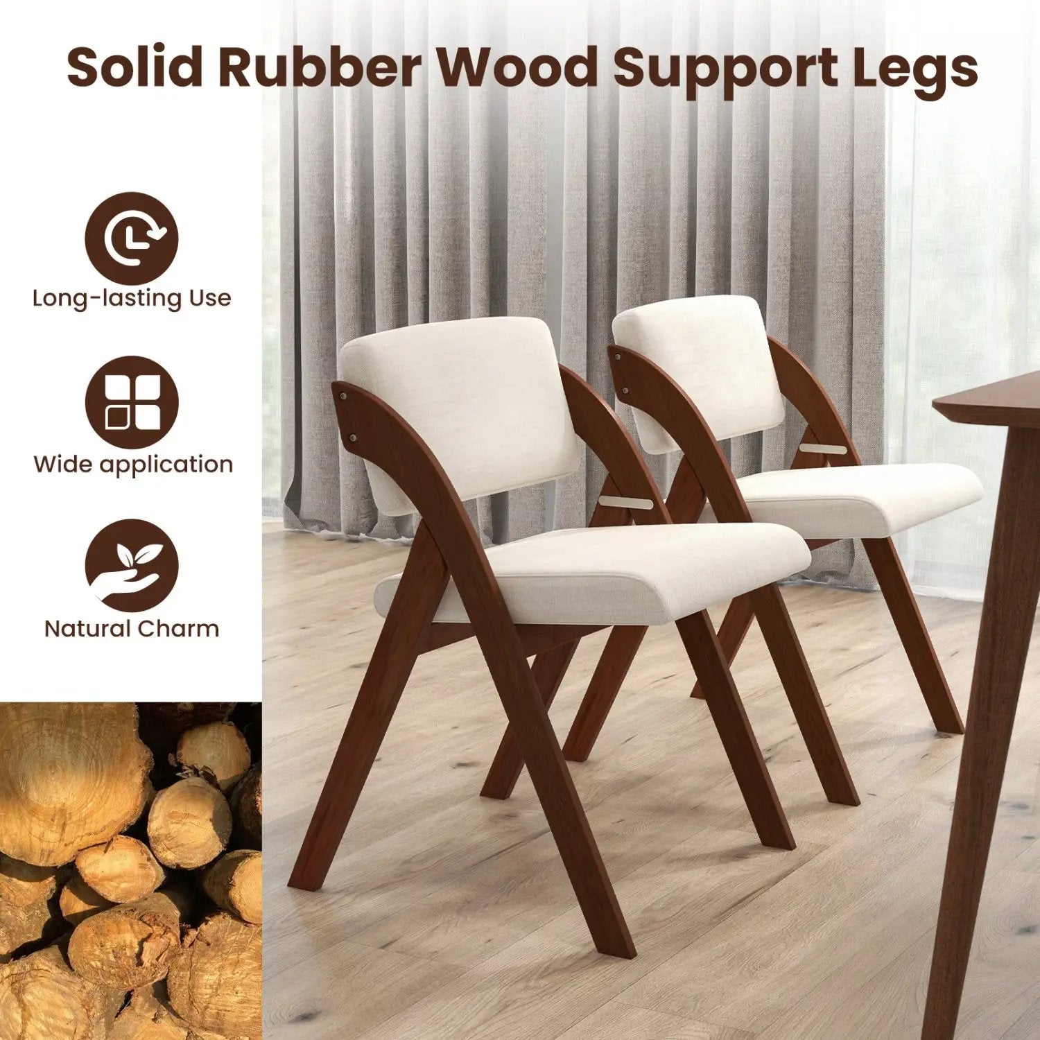 Set of 4 Folding Kitchen Dining Chairs with Rubber Wood Legs by DirectDeals
