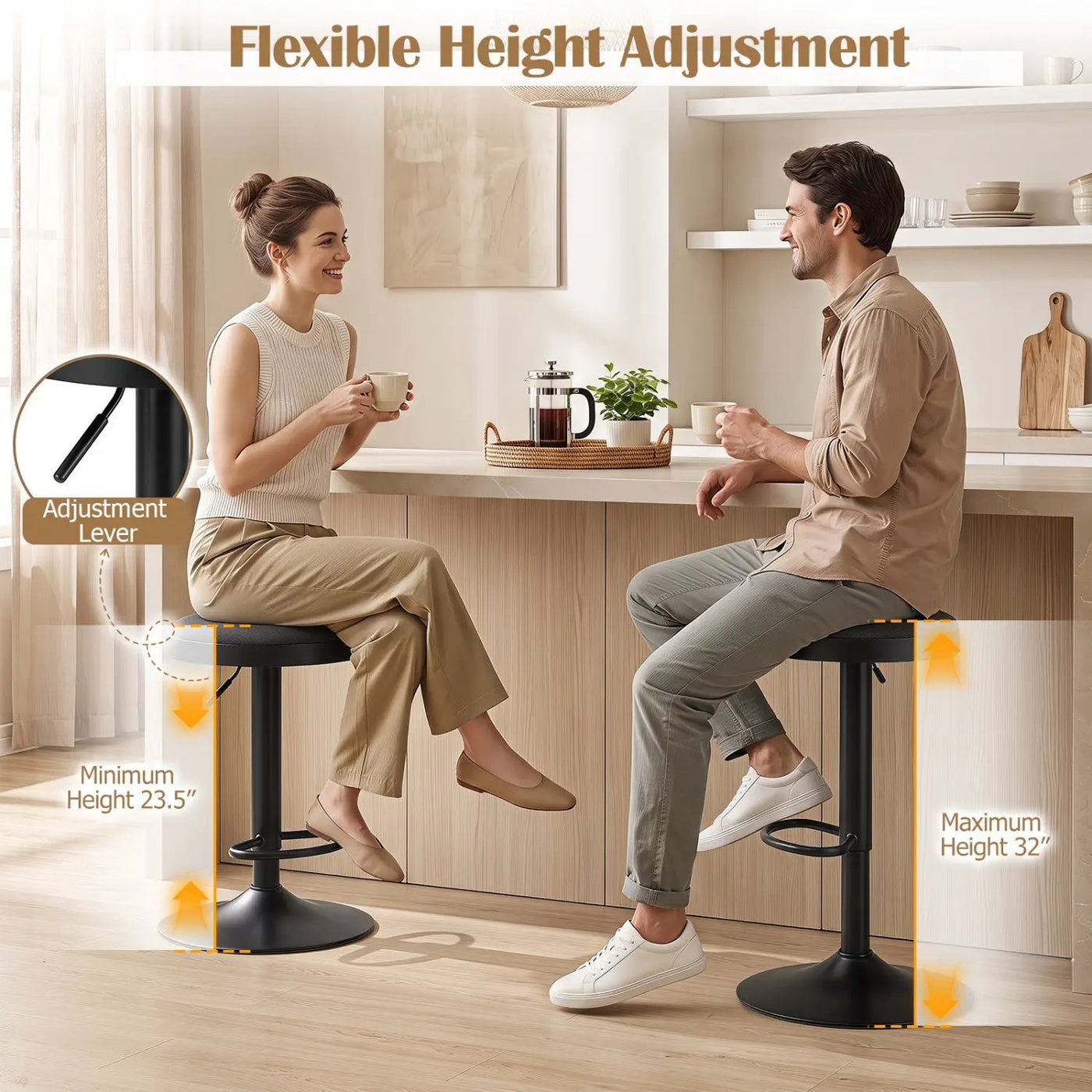 Adjustable Swivel Bar Stools Set of 4 with Padded Seats by DirectDeals