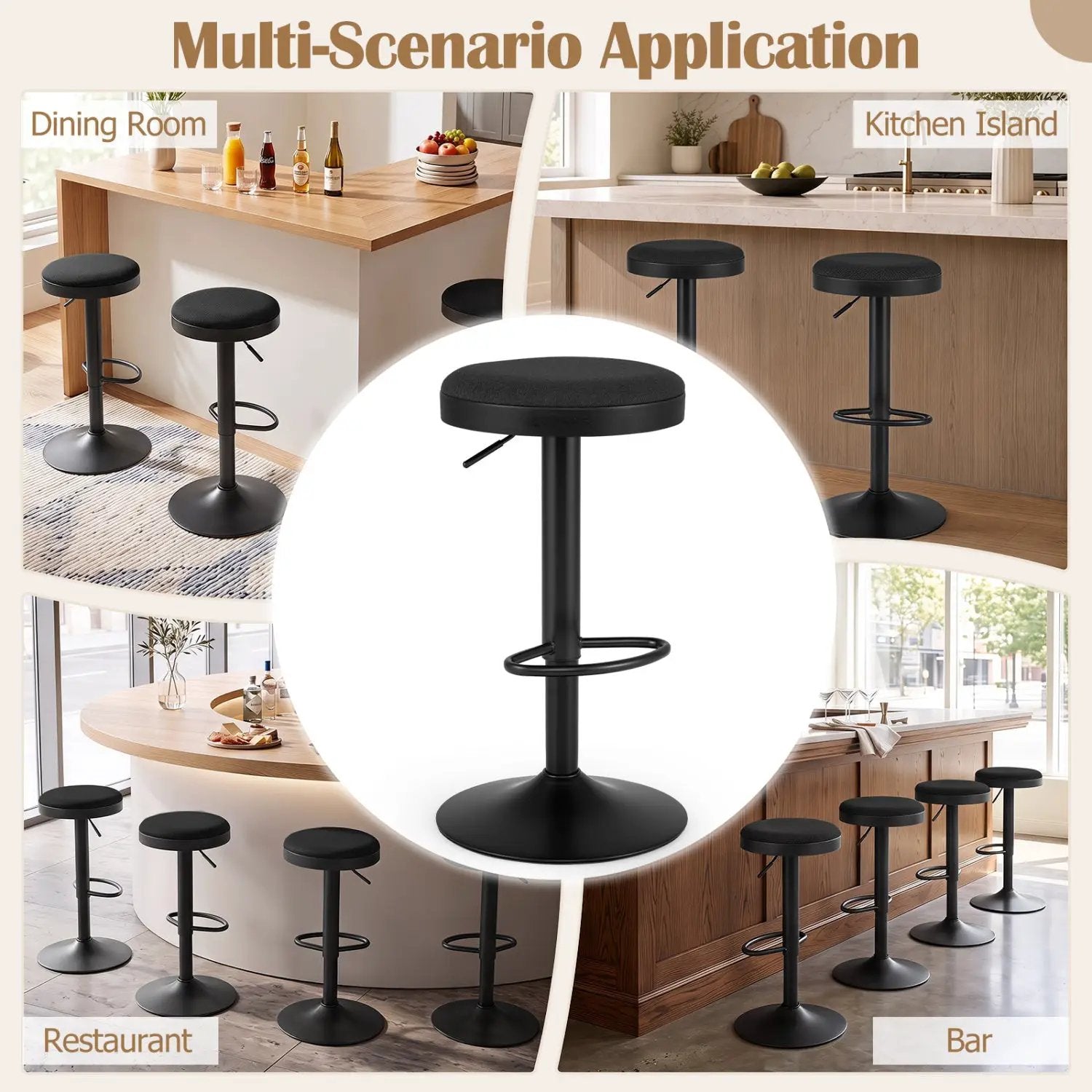 Adjustable Swivel Bar Stools Set of 4 with Padded Seats by DirectDeals