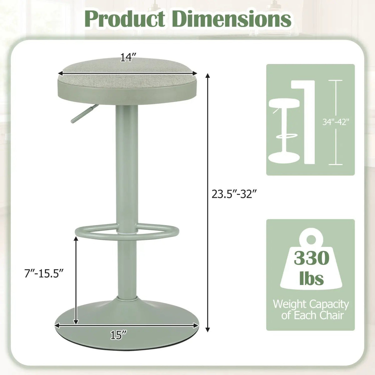 Adjustable Swivel Bar Stools Set of 4 with Padded Seats by DirectDeals