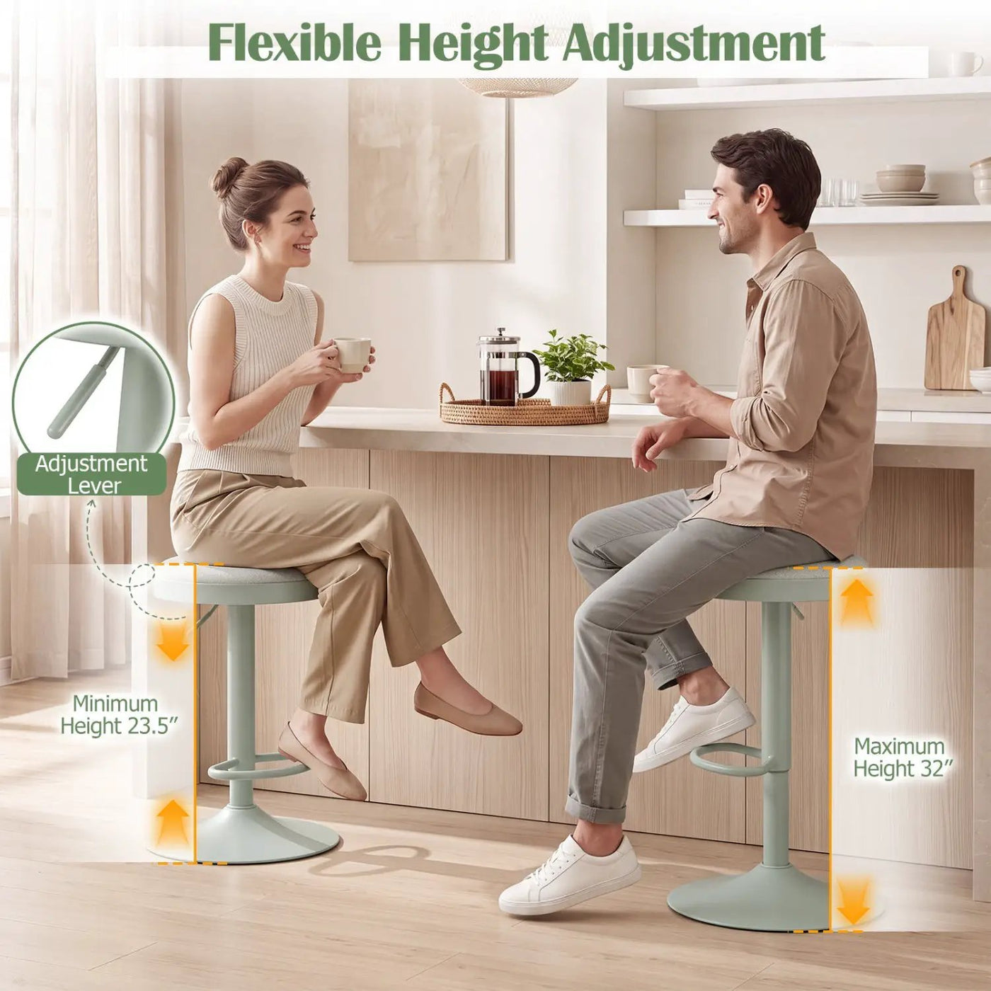 Adjustable Swivel Bar Stools Set of 4 with Padded Seats by DirectDeals