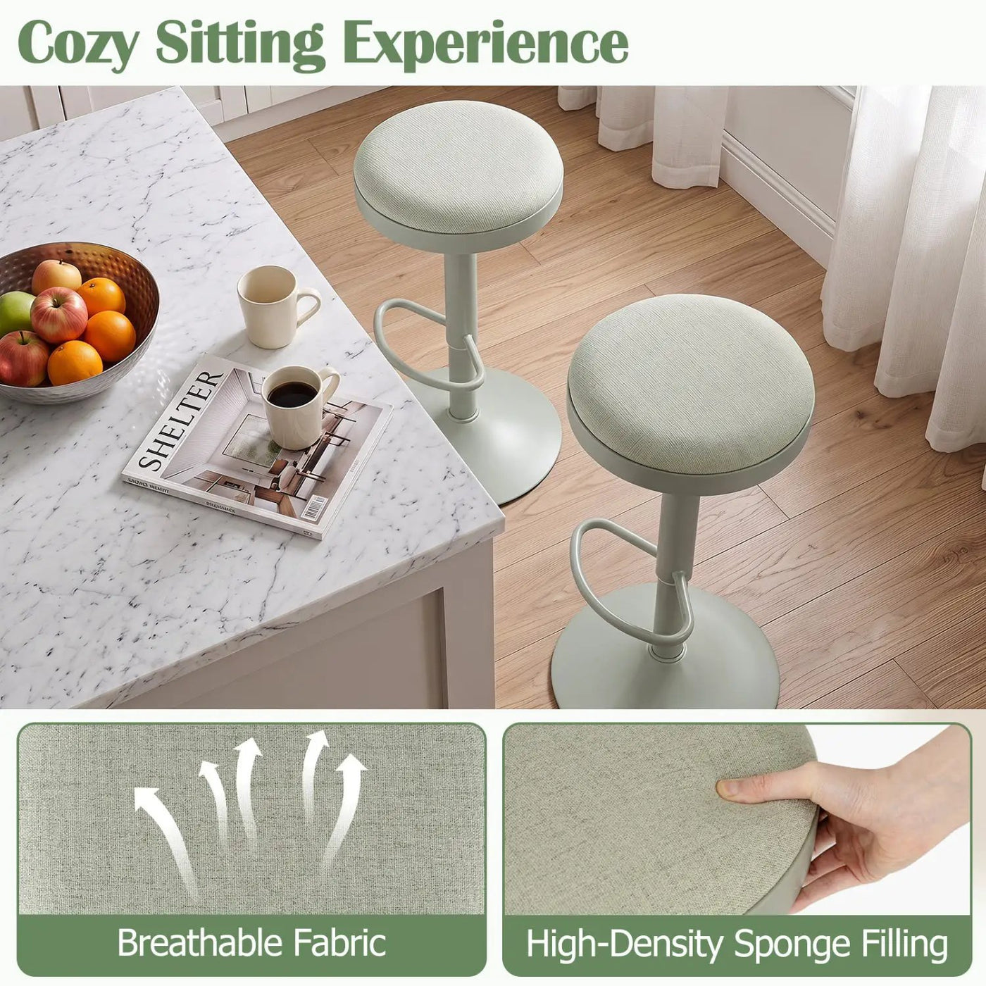 Adjustable Swivel Bar Stools Set of 4 with Padded Seats by DirectDeals