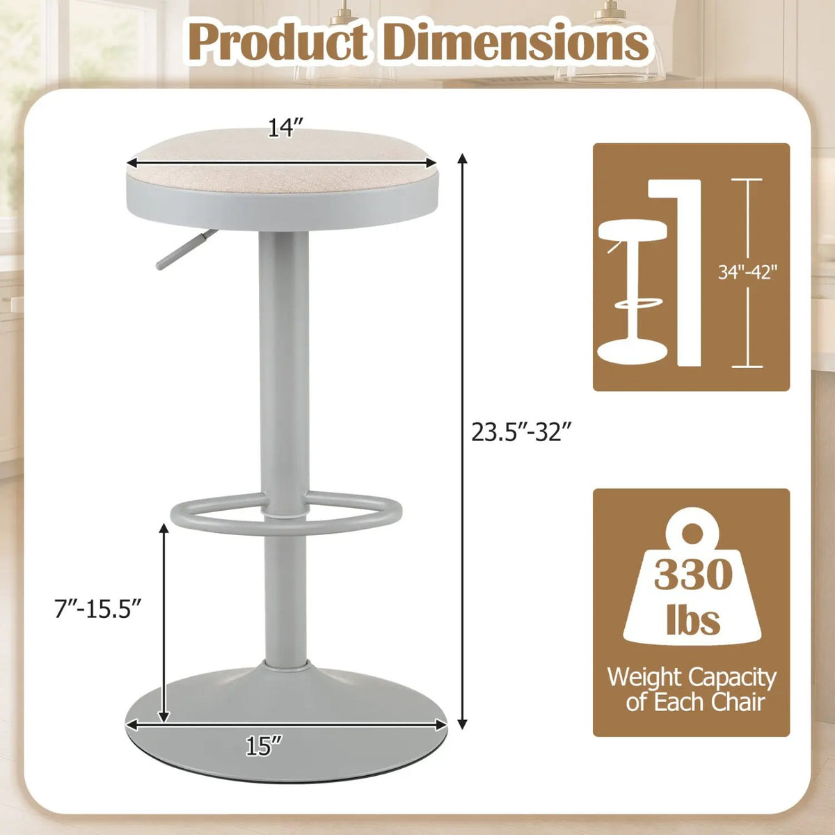 Adjustable Swivel Bar Stools Set of 4 with Padded Seats by DirectDeals