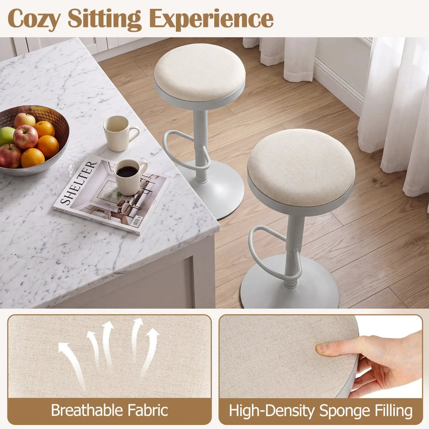 Adjustable Swivel Bar Stools Set of 4 with Padded Seats by DirectDeals