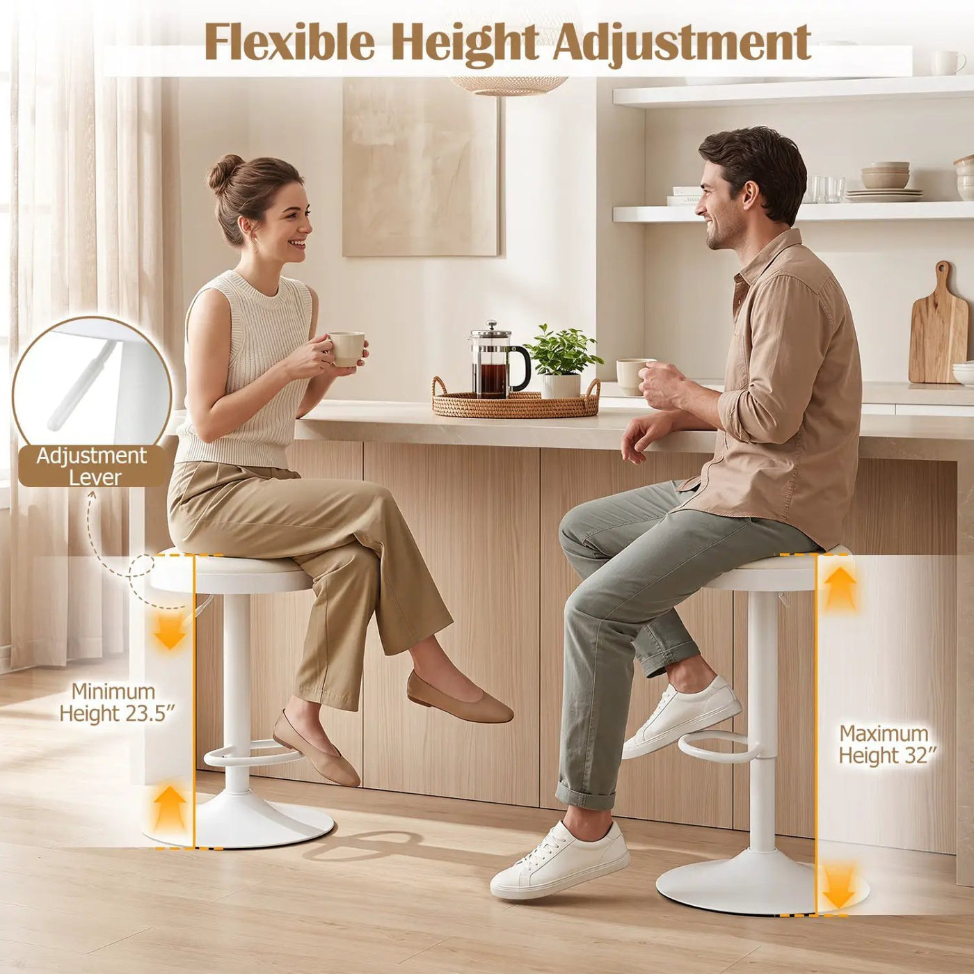 Adjustable Swivel Bar Stools Set of 4 with Padded Seats by DirectDeals