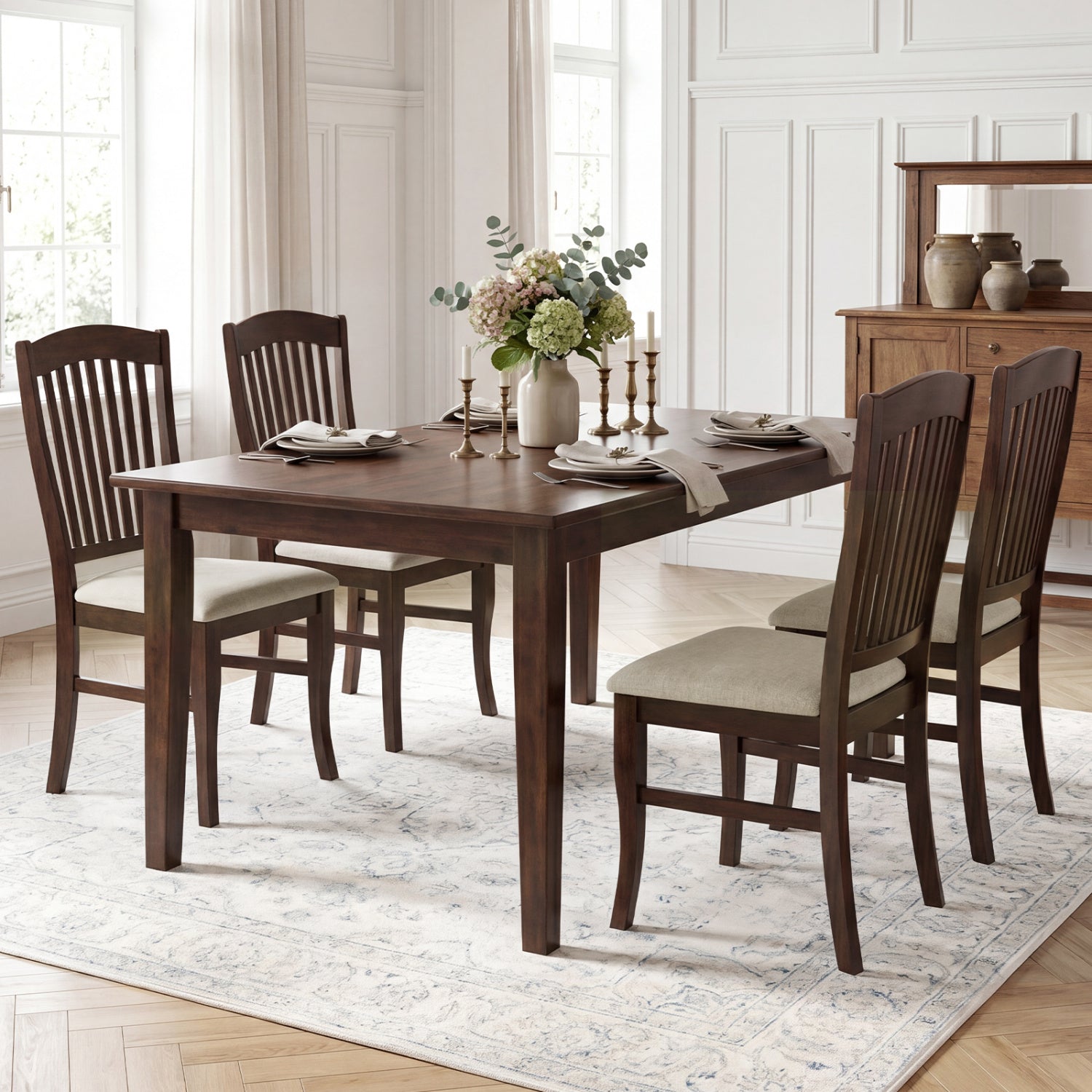 Dining Chairs Set of 4 with Padded Seats and Rubber Wood Frame by DirectDeals