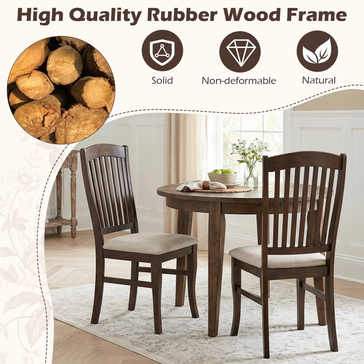 Dining Chairs Set of 4 with Padded Seats and Rubber Wood Frame by DirectDeals