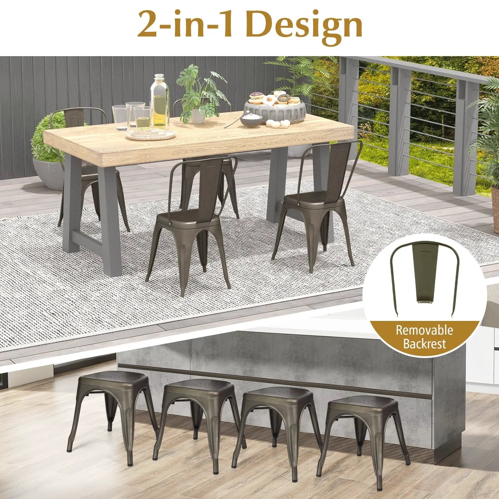 4 Pcs Modern Bar Stools with Removable Back and Rubber Feet-Gun by DirectDeals