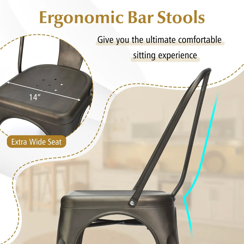 4 Pcs Modern Bar Stools with Removable Back and Rubber Feet-Gun by DirectDeals