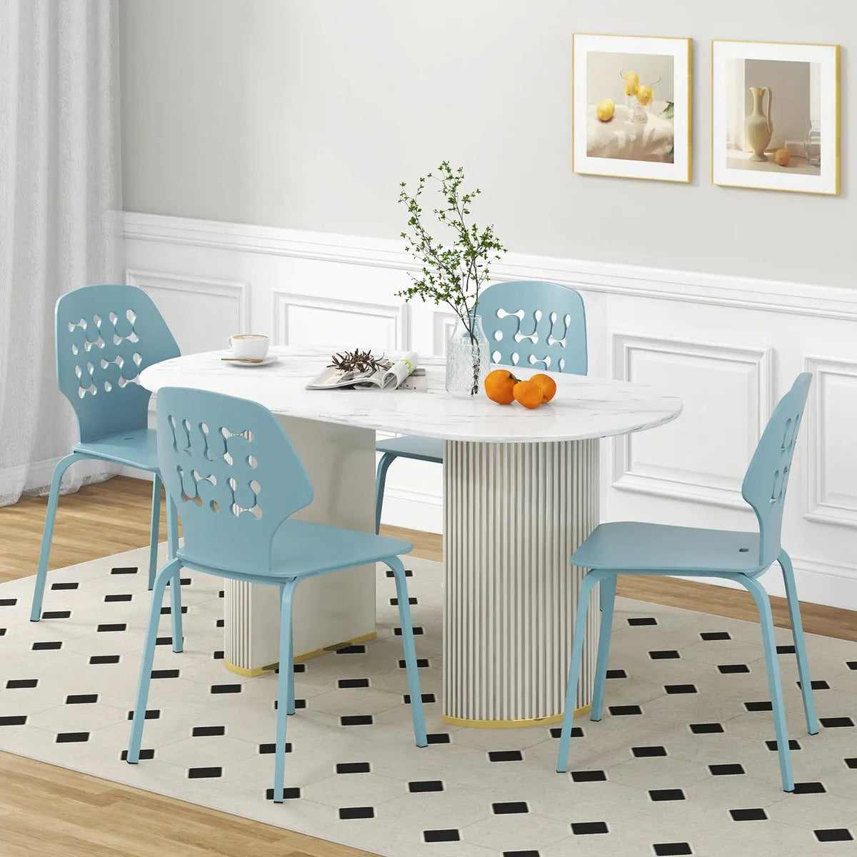 Set of 4 Metal Dining Chair with Hollowed Backrest and Metal Legs by DirectDeals
