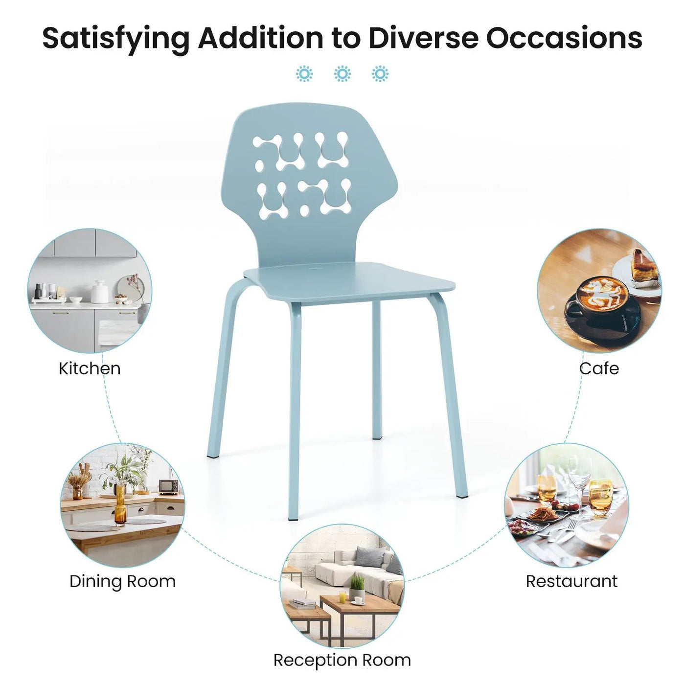 Set of 4 Metal Dining Chair with Hollowed Backrest and Metal Legs by DirectDeals