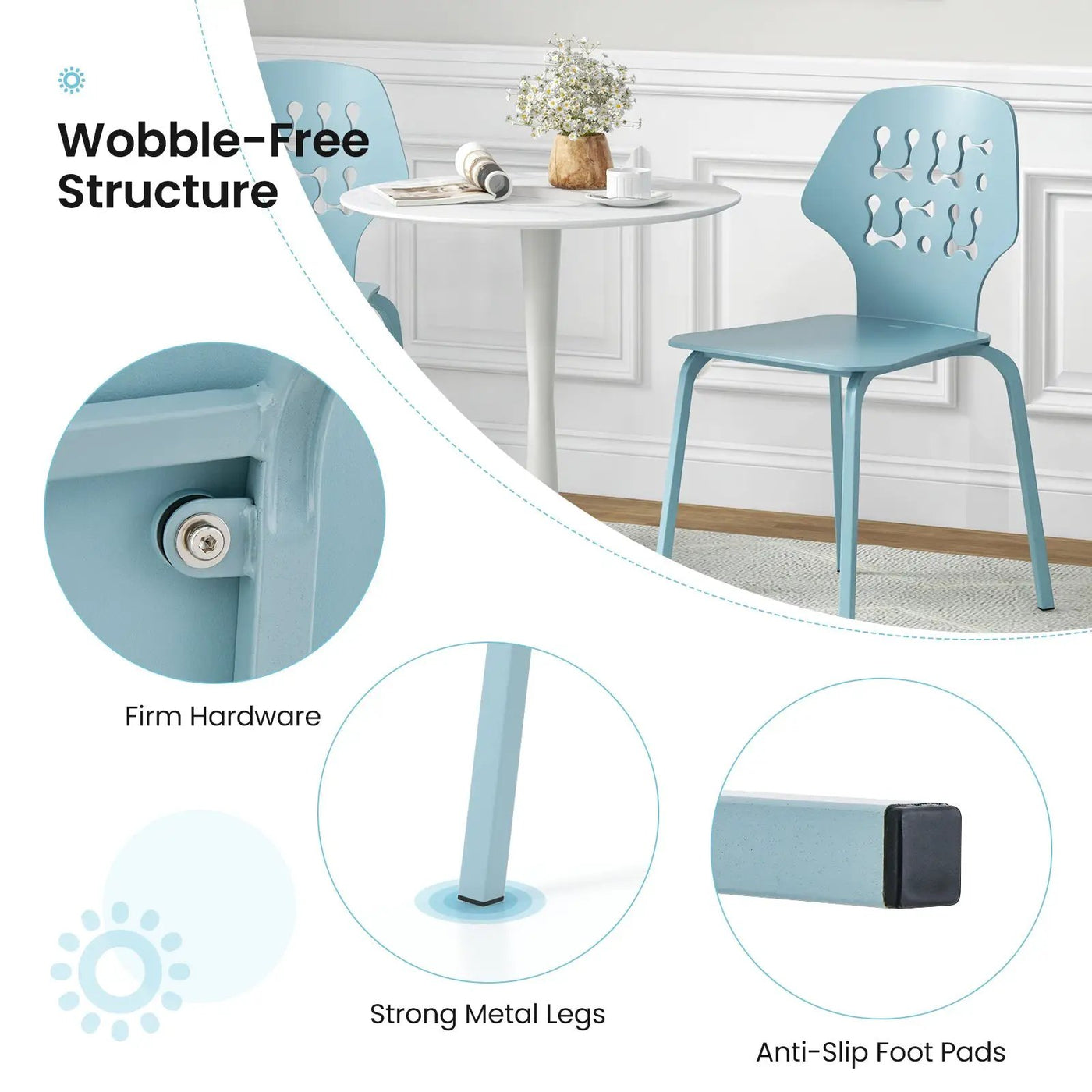 Set of 4 Metal Dining Chair with Hollowed Backrest and Metal Legs by DirectDeals