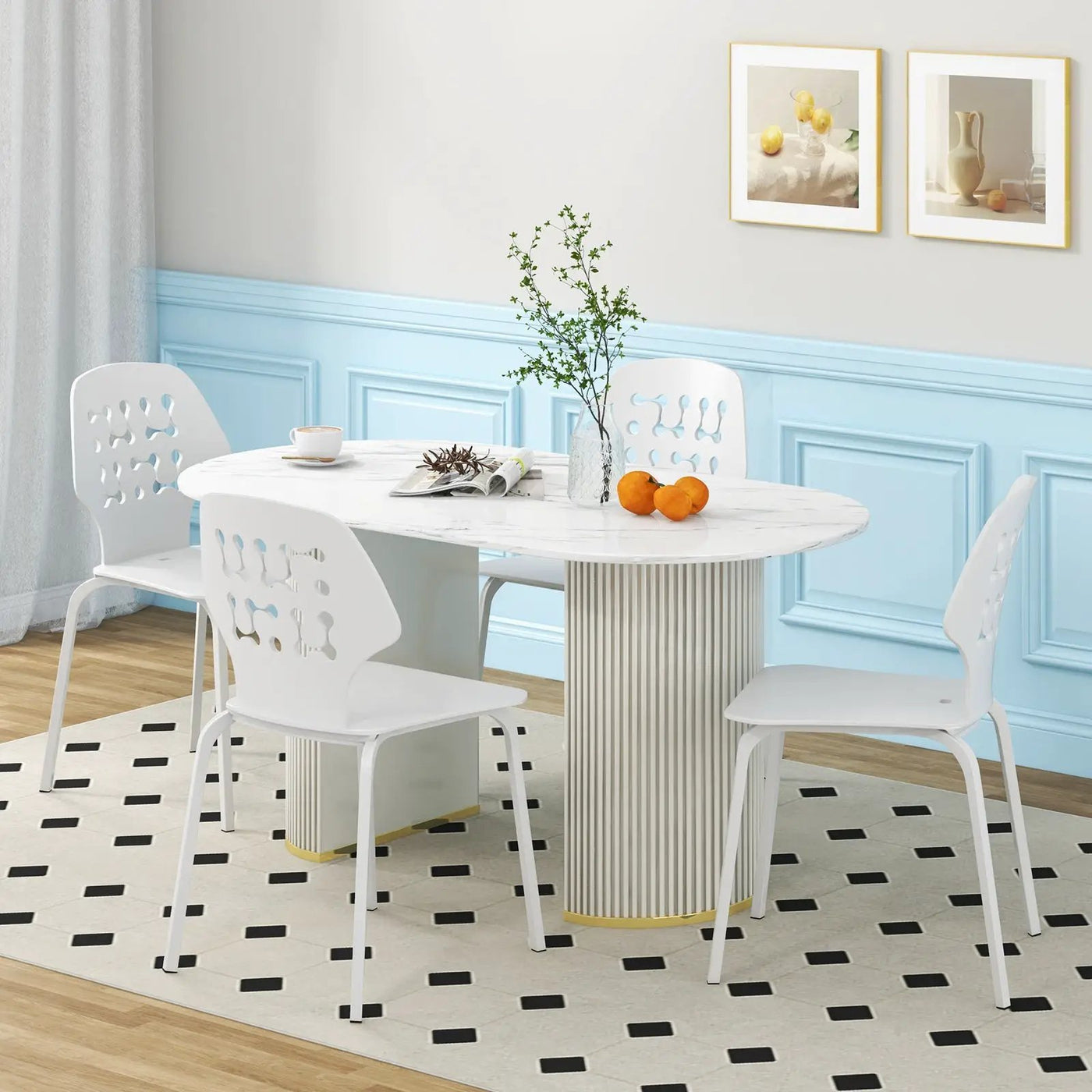 Set of 4 Metal Dining Chair with Hollowed Backrest and Metal Legs by DirectDeals