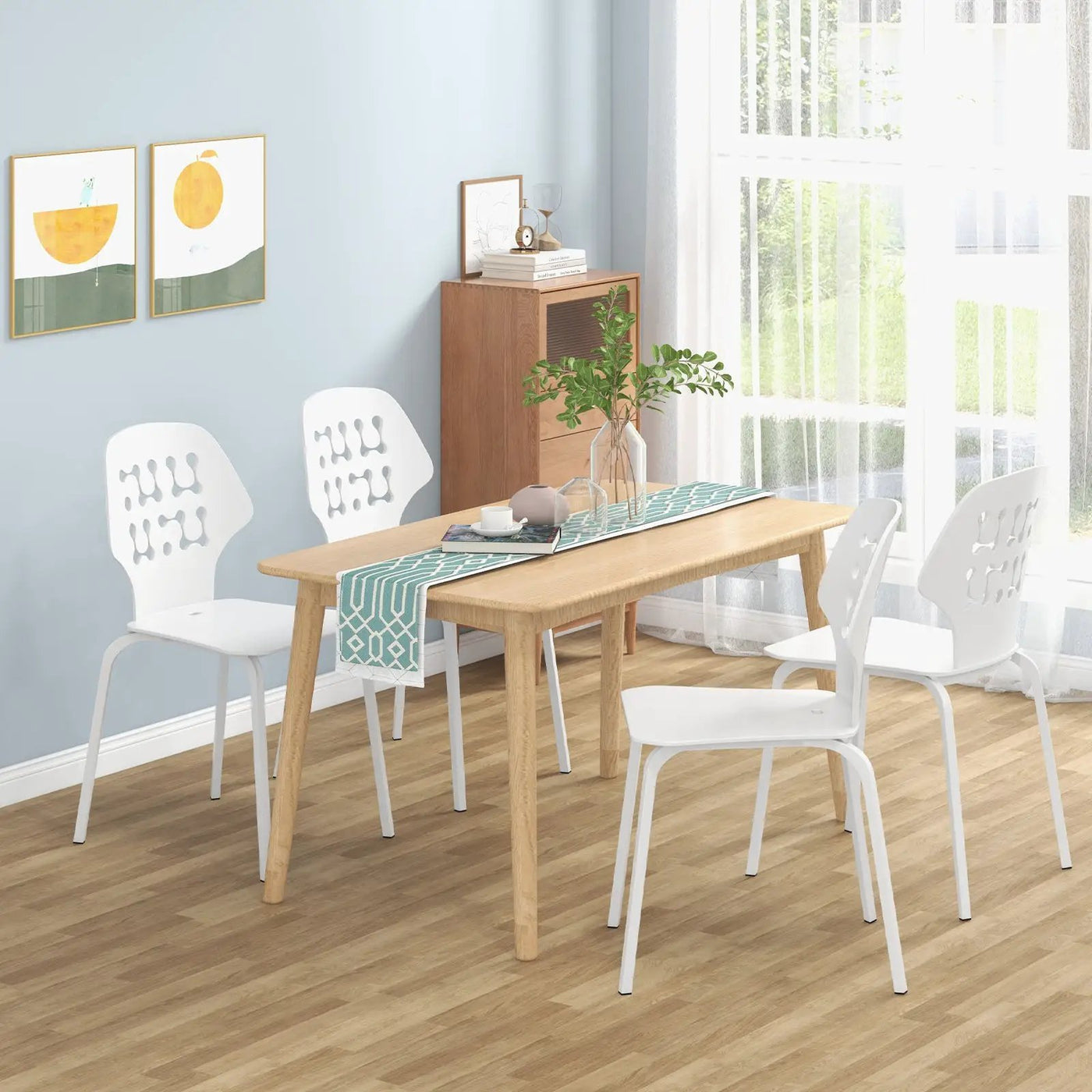 Set of 4 Metal Dining Chair with Hollowed Backrest and Metal Legs by DirectDeals