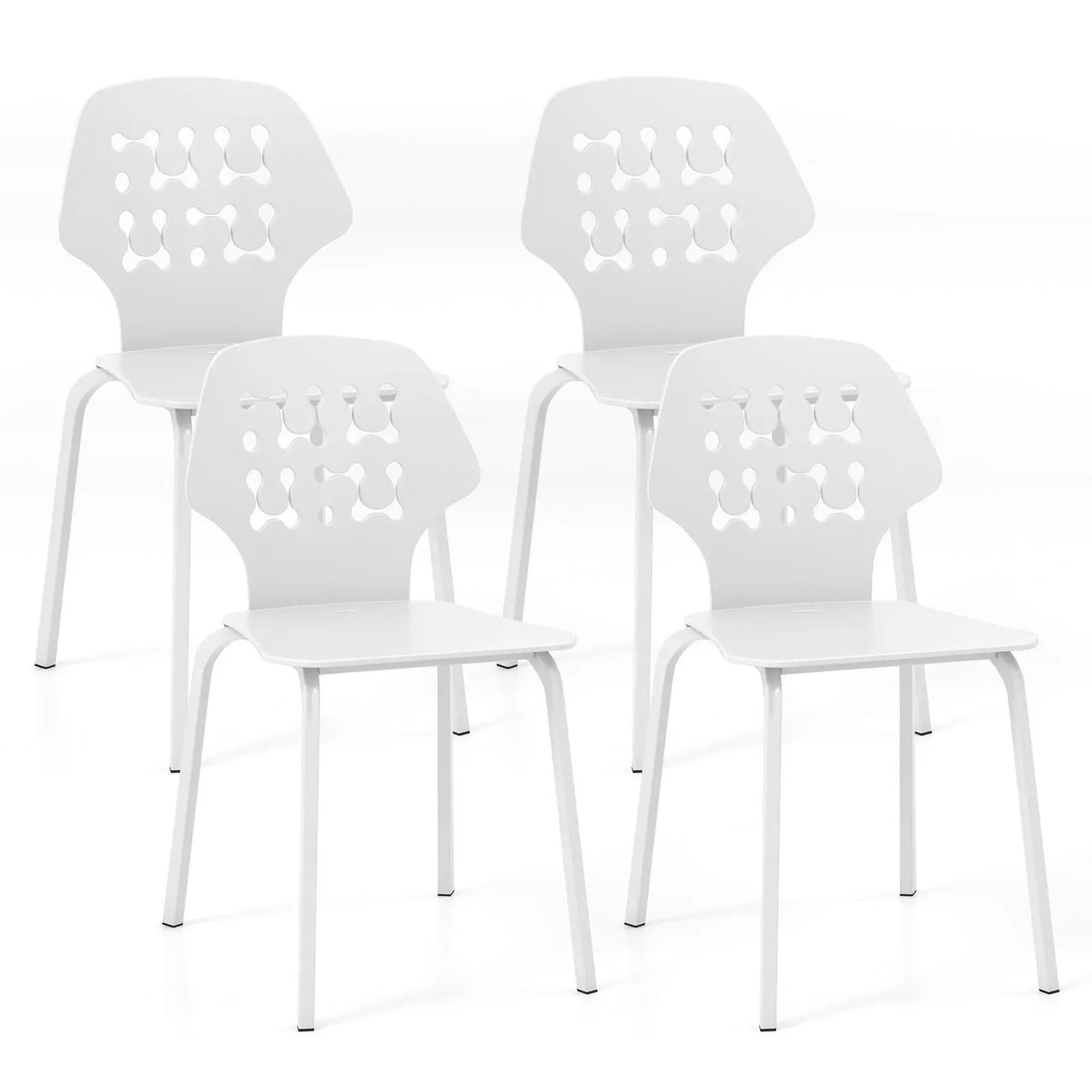 Set of 4 Metal Dining Chair with Hollowed Backrest and Metal Legs by DirectDeals