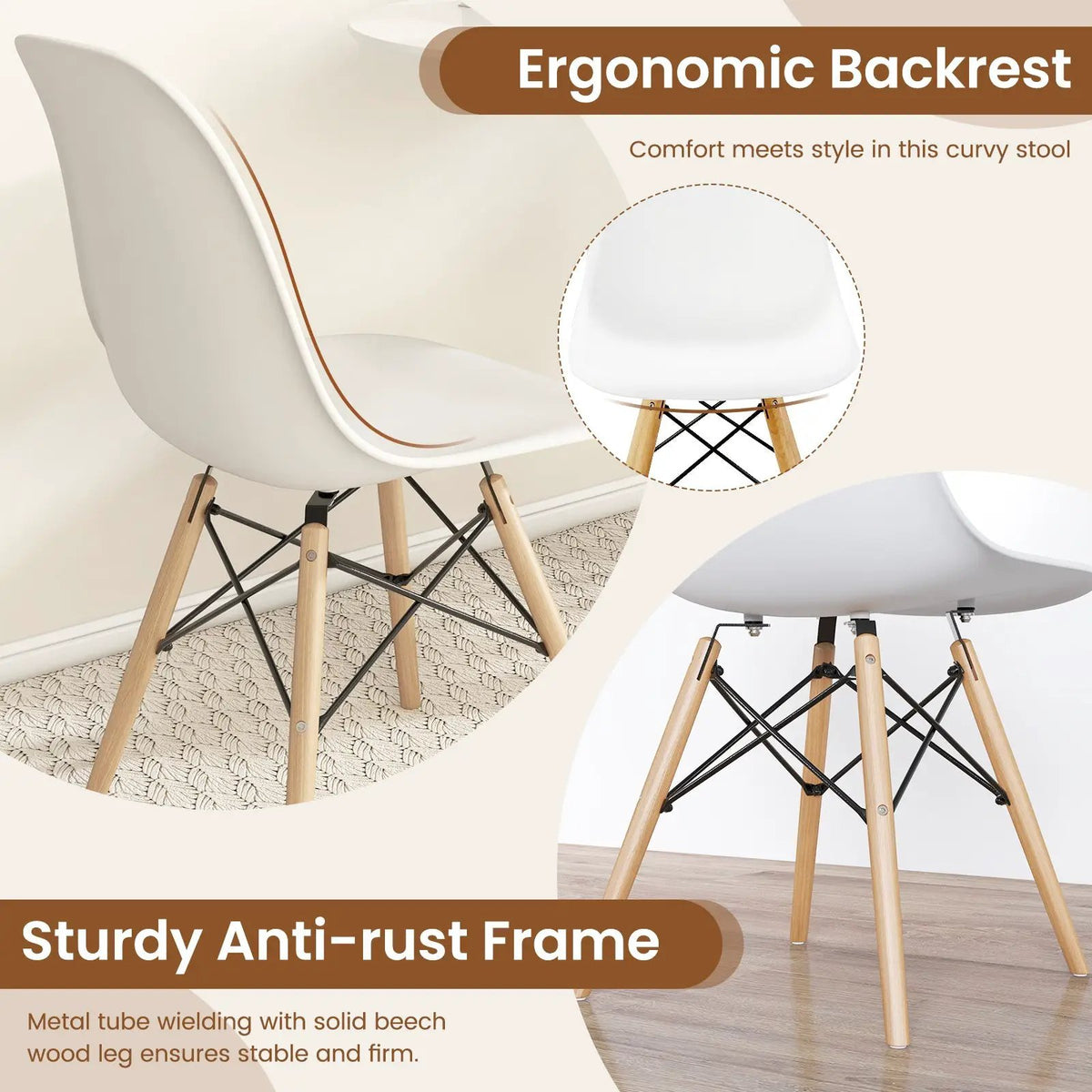 4 Pieces Modern Armless Dining Chair Set with Wood Legs by DirectDeals