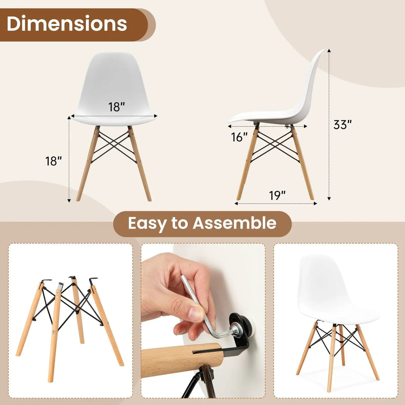 4 Pieces Modern Armless Dining Chair Set with Wood Legs by DirectDeals