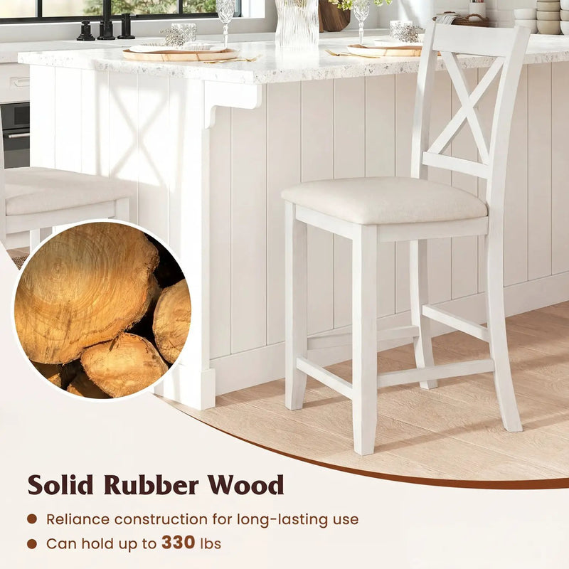 Counter Height Bar Stools Set of 4 with Footrest - White by DirectDeals