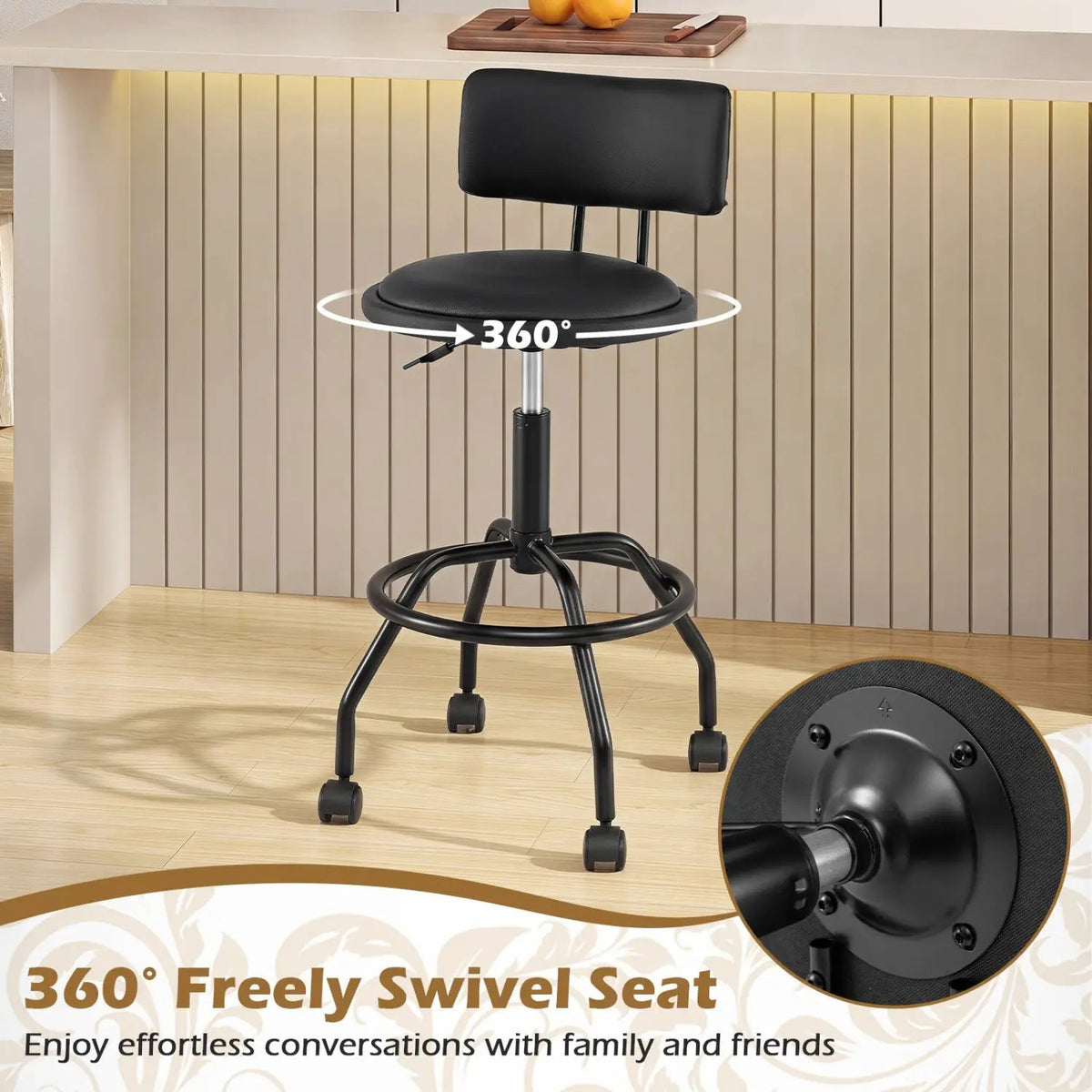 Swivel Bar Stool with Backrest - Height Adjustable, photo 20 of 24