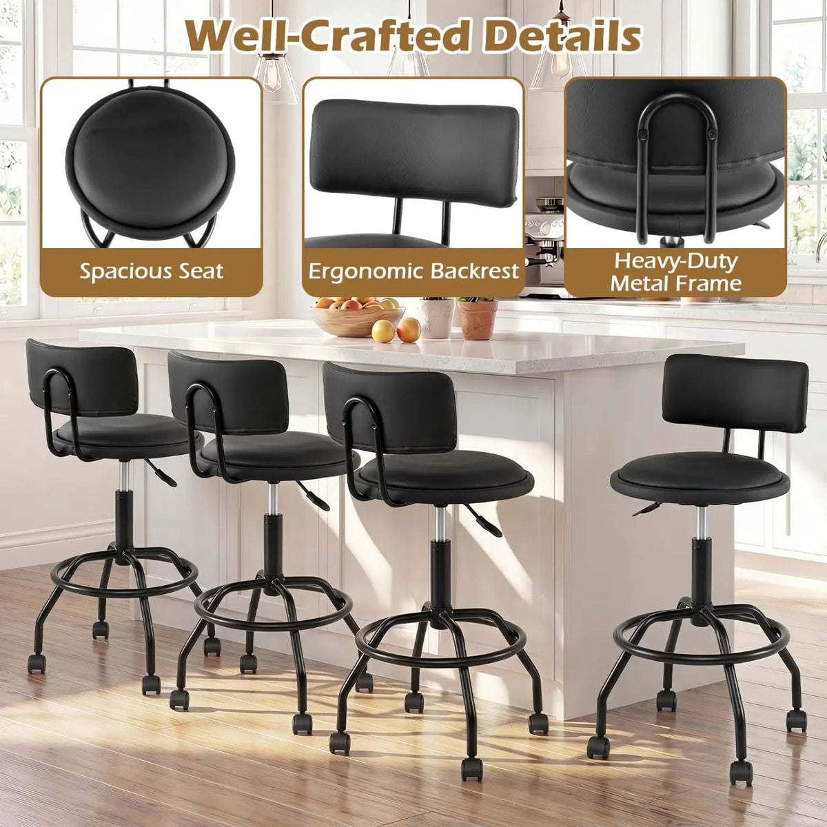 Swivel Bar Stool with Backrest - Height Adjustable, photo 24 of 24