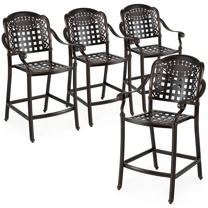 Set of 4 Outdoor Bar Stool 25.5 Inch Counter Height Cast Aluminum Bar Chairs-Copper by DirectDeals