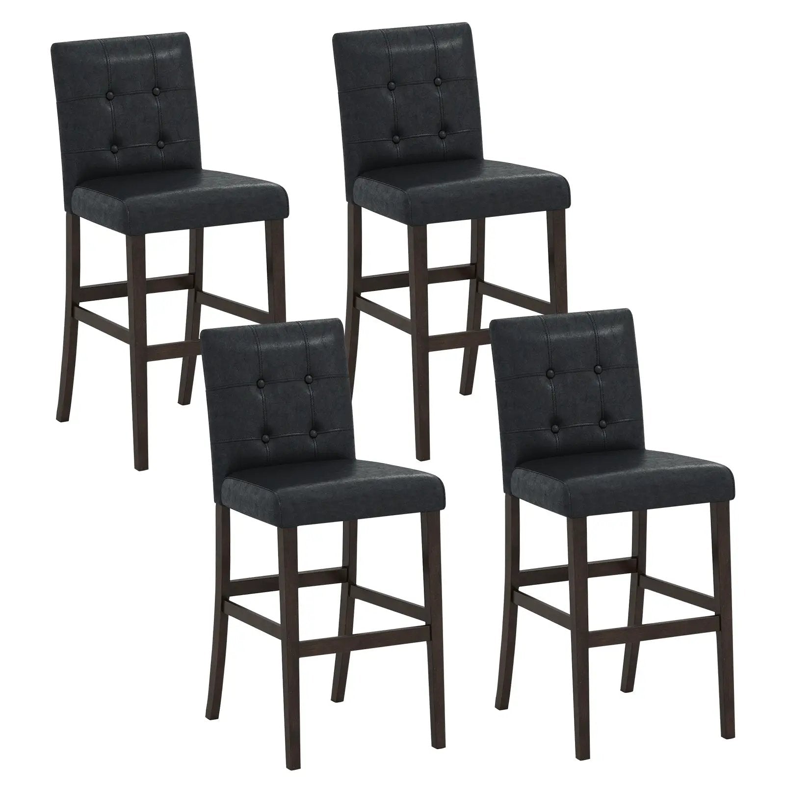 Set of 4 PVC Dining Leather Bar Stools with Solid Wood Legs by DirectDeals
