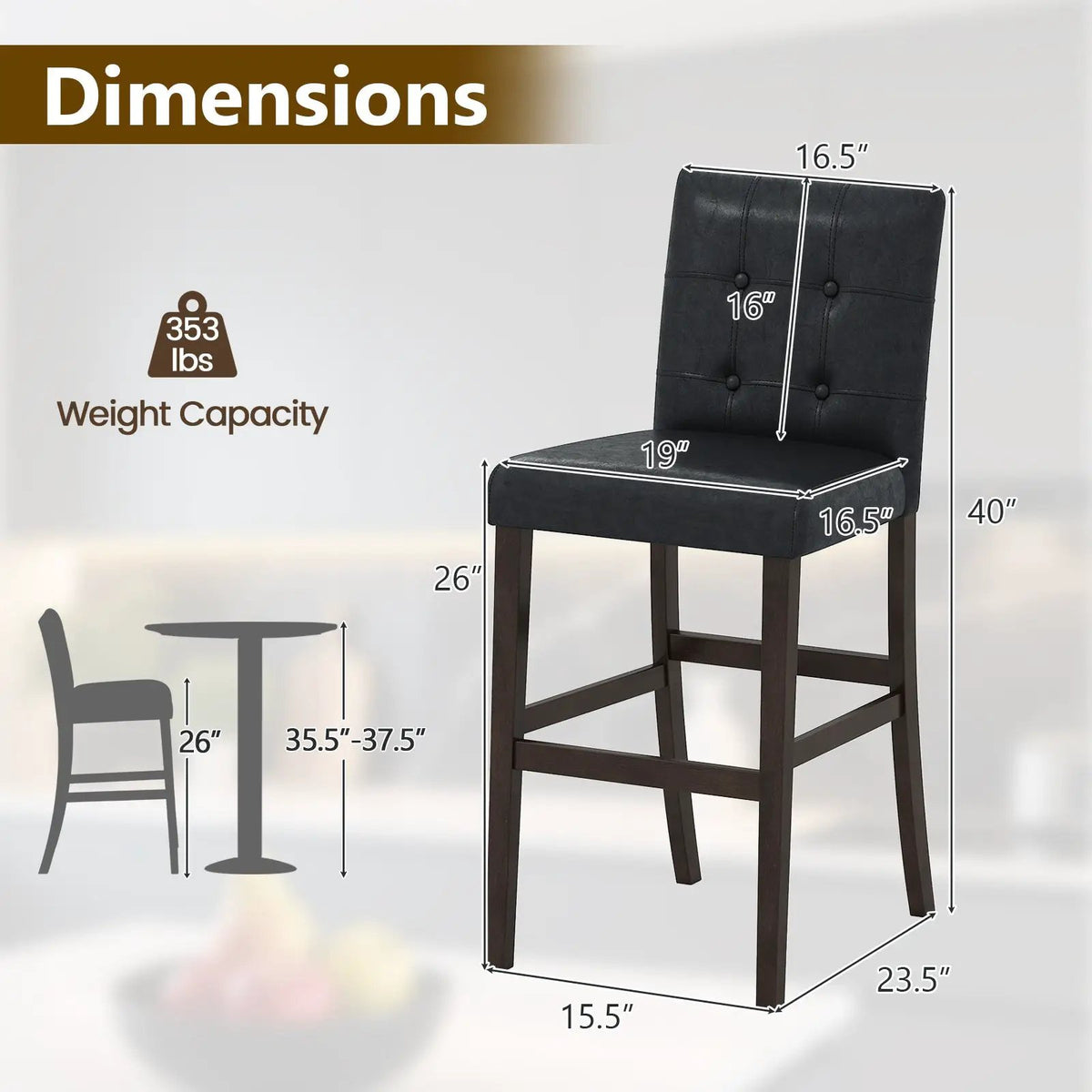 Set of 4 PVC Dining Leather Bar Stools with Solid Wood Legs, photo 9 of 16