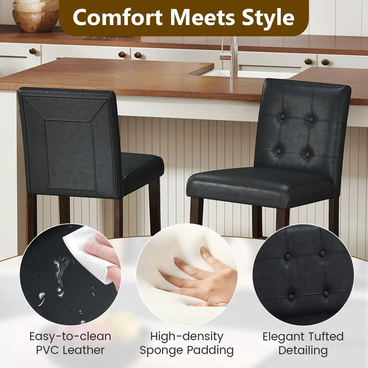 Set of 4 PVC Dining Leather Bar Stools with Solid Wood Legs, photo 5 of 16