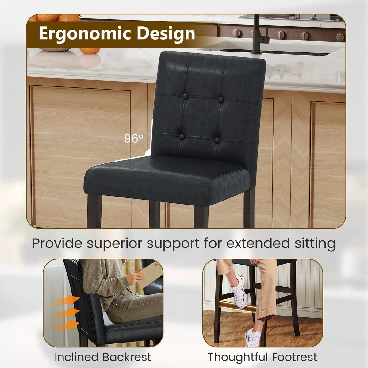 Set of 4 PVC Dining Leather Bar Stools with Solid Wood Legs, photo 3 of 16