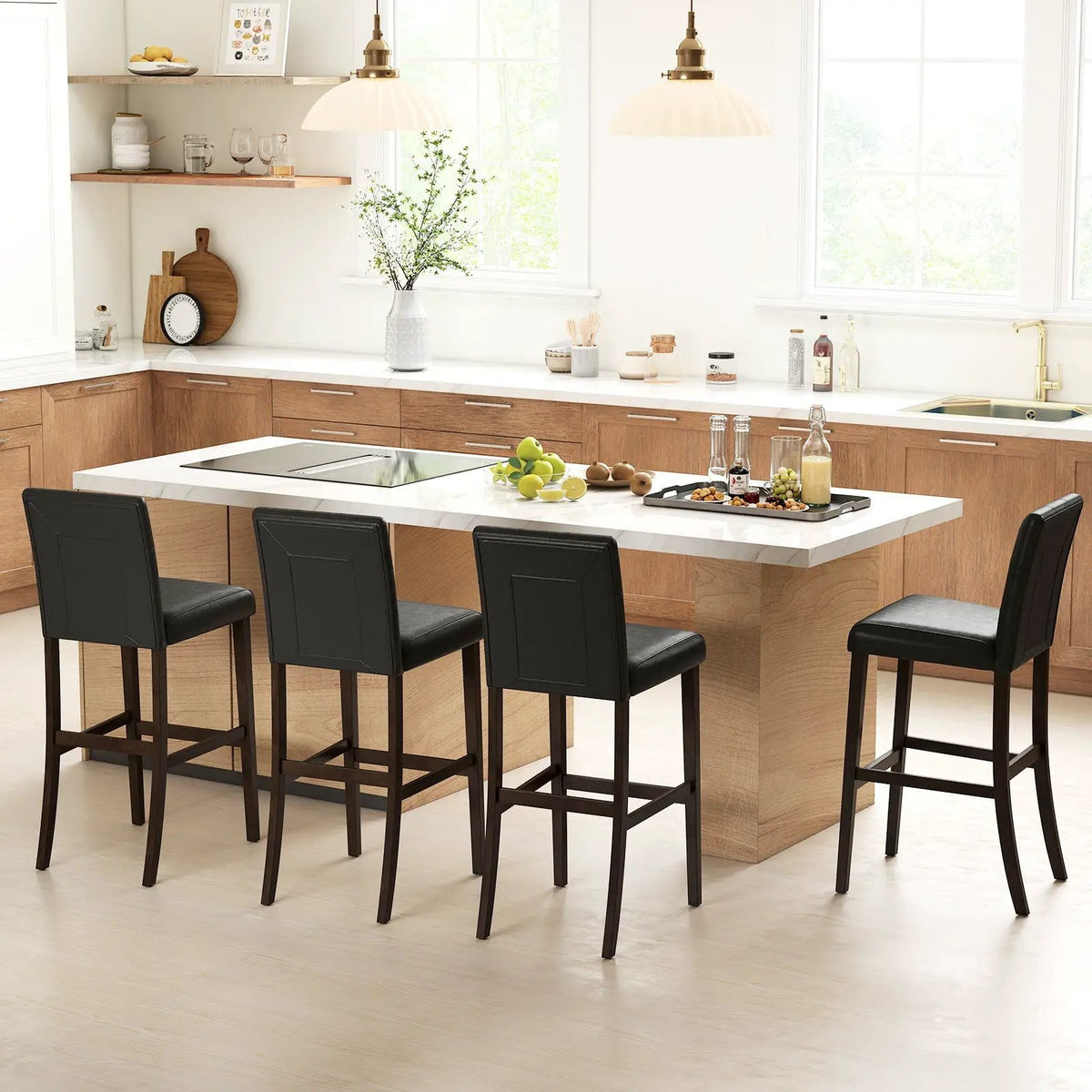 Set of 4 PVC Dining Leather Bar Stools with Solid Wood Legs, photo 14 of 16