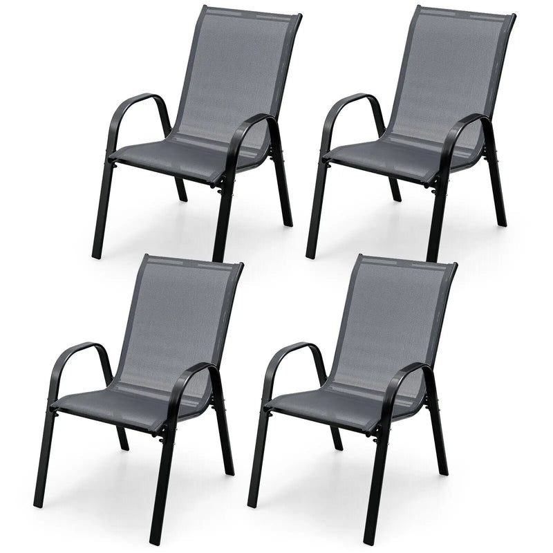4 Pieces Stackable Patio Dining Chairs Set with Armrest by DirectDeals
