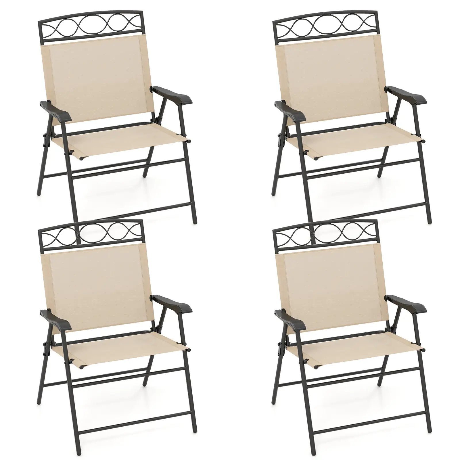 Set of 4 Patio Folding Chairs Set Dining Chairs with Armrests by DirectDeals