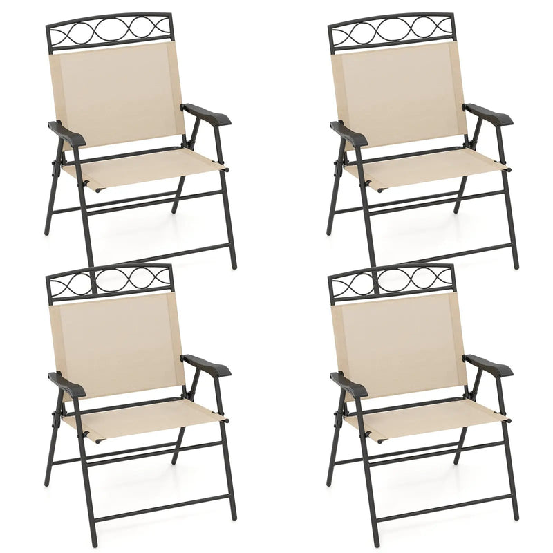 Set of 4 Patio Folding Chairs Set Dining Chairs with Armrests by DirectDeals