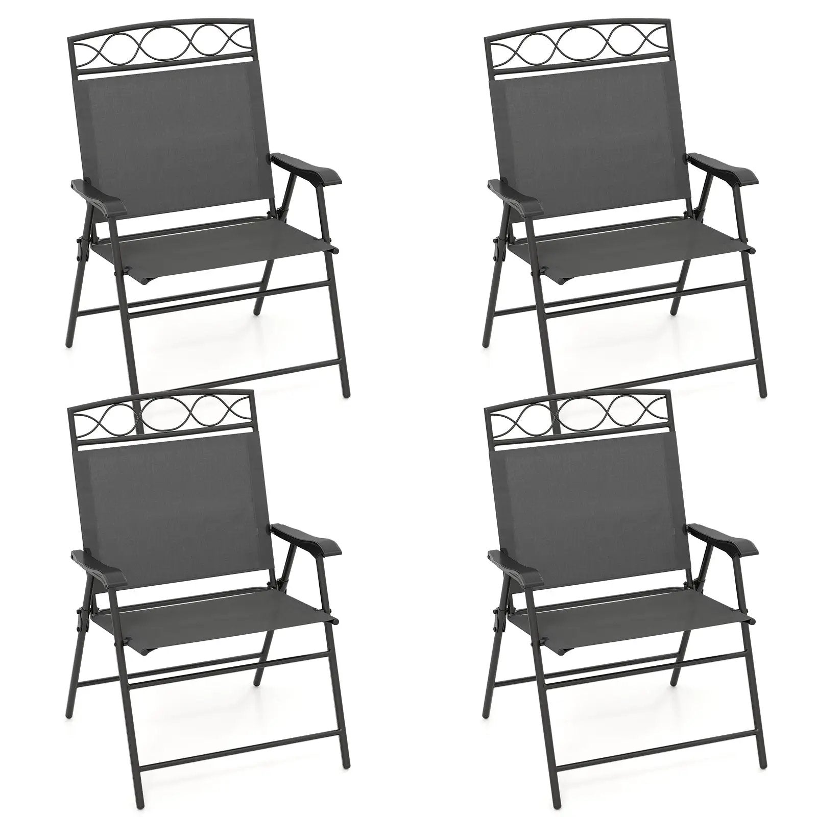 Set of 4 Patio Folding Chairs Set Dining Chairs with Armrests by DirectDeals